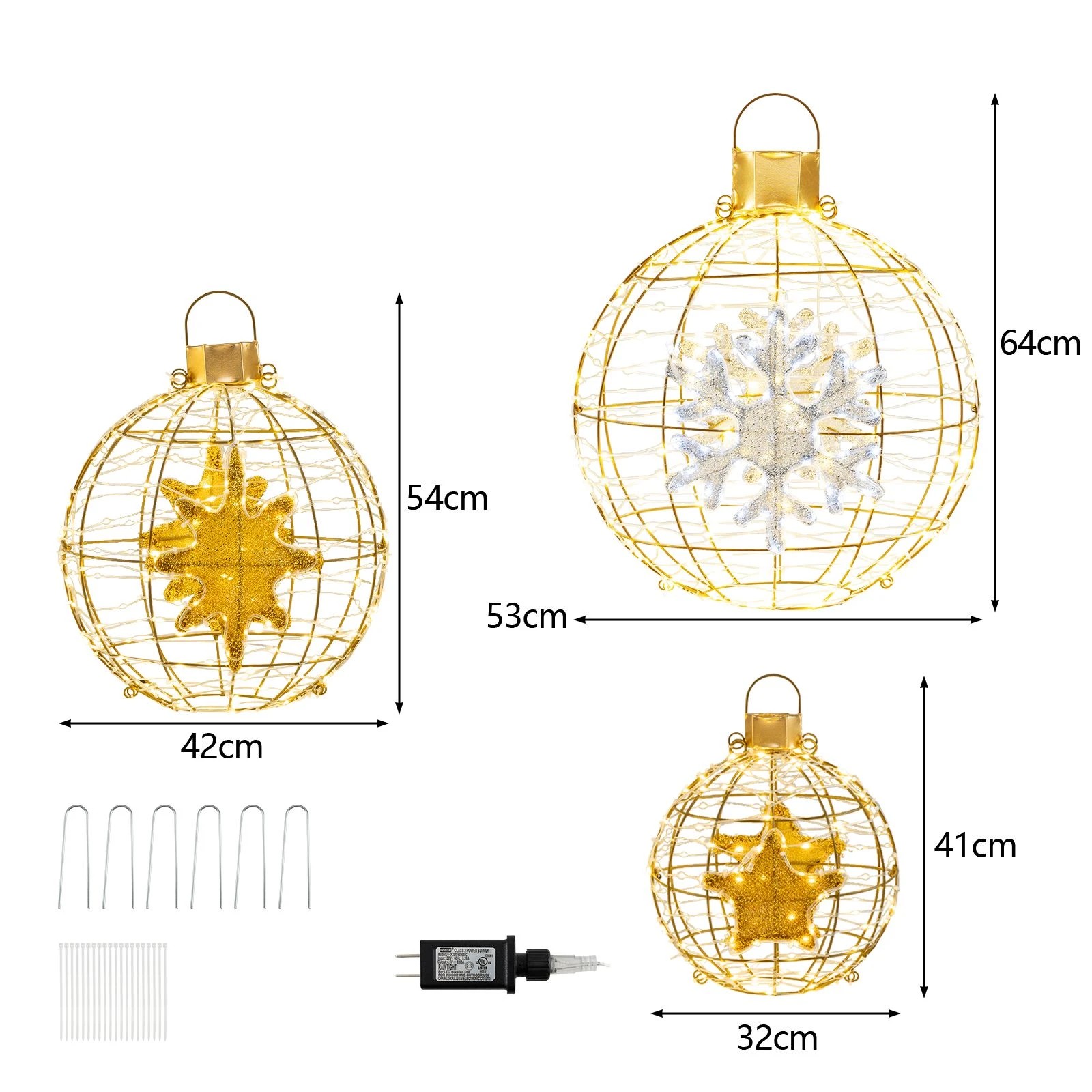 4 Costway 3x LED Christmas Lighted Lantern Balls Hanging Fairy Lights Metal Frame Xmas Decor, 4 of 5
