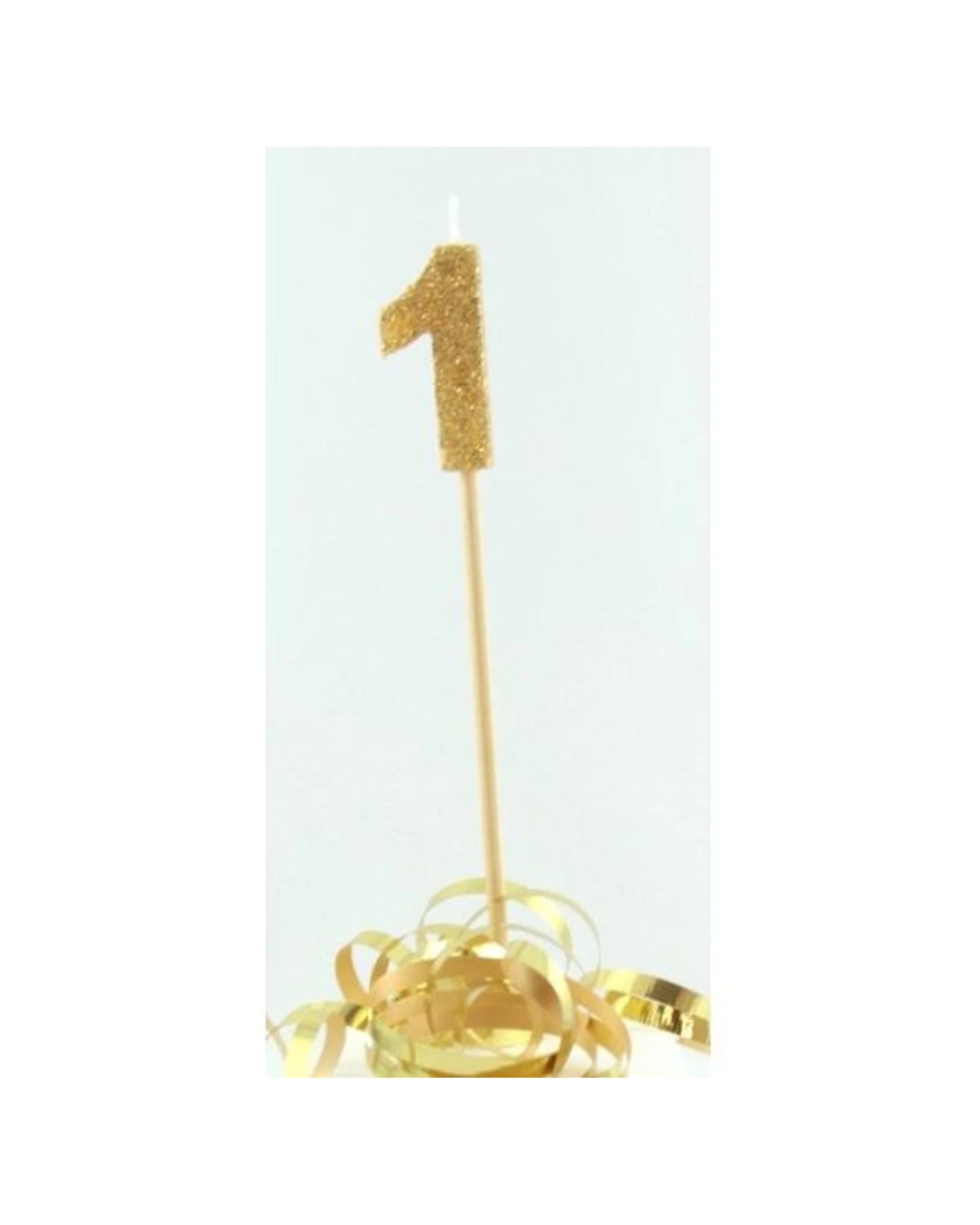 2 Alpen Candle Glitter Long Stick Number 1 Birthday Cake Decoration - Gold, 2 of 2