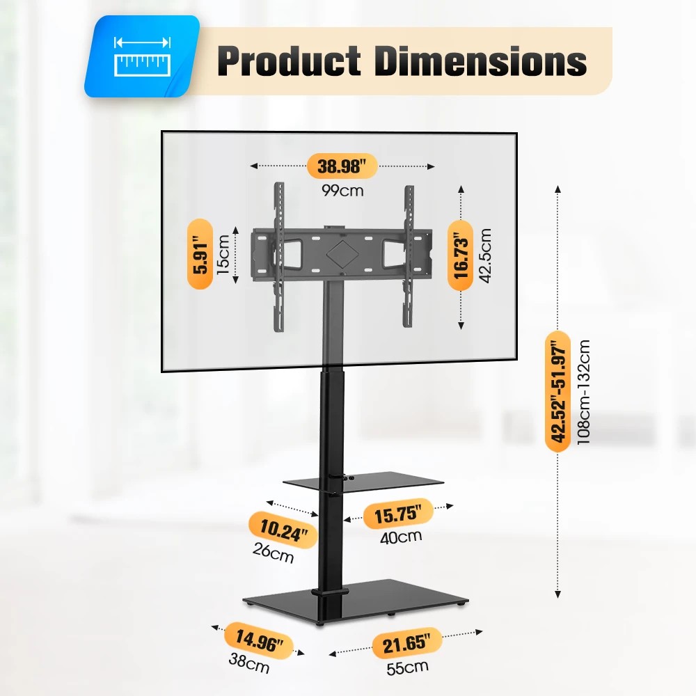 2 ZUNI TV Stand Bracket with Laptop Shelf for 32-65 inch TVs for Bedroom Office - Black, 2 of 3