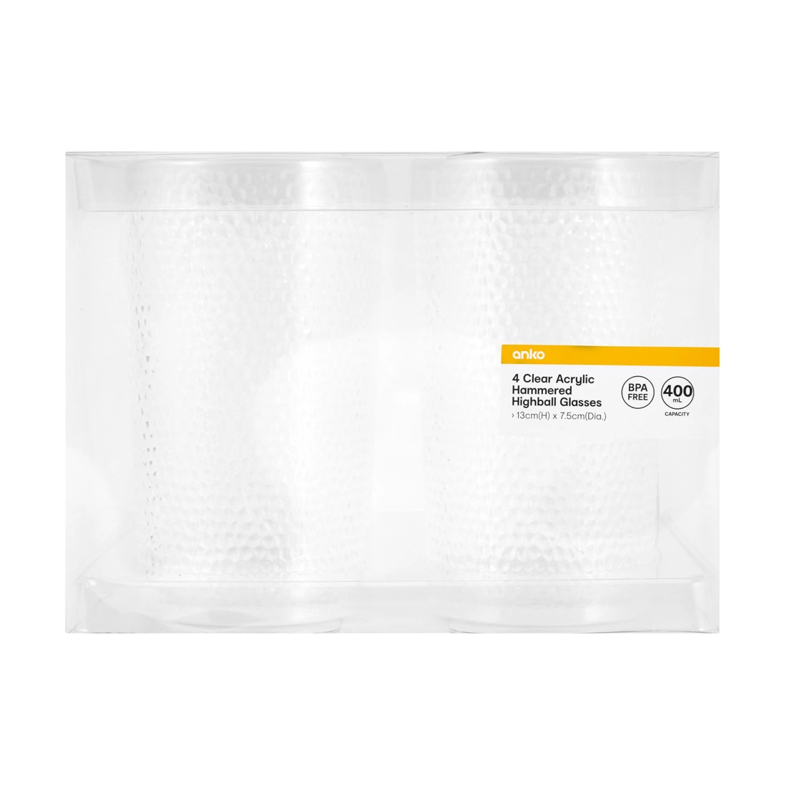 4 4 Clear Acrylic Hammered Highball Glasses, 4 of 4