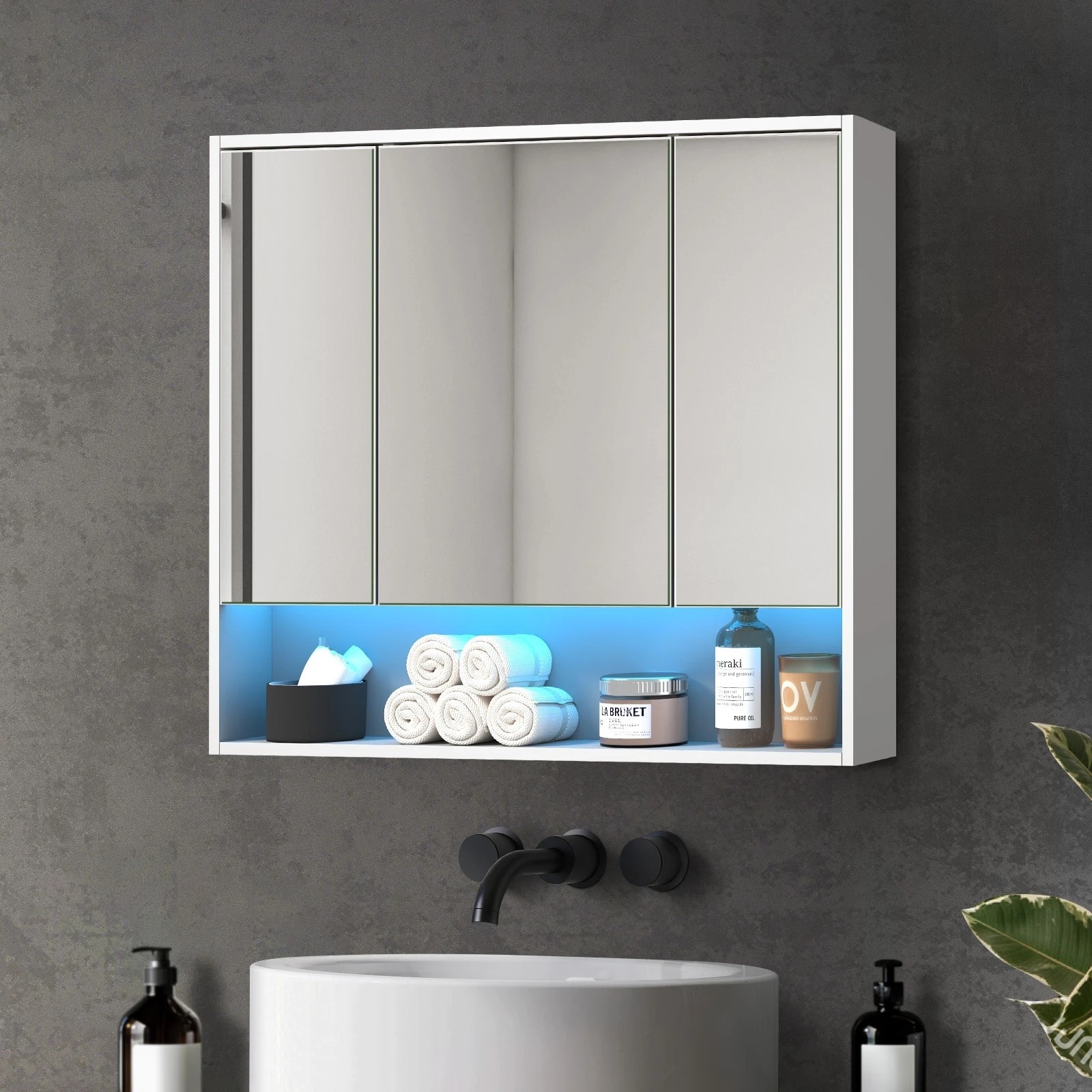 2 Welba Bathroom Mirror Cabinet Storage 900x750mm - White, 2 of 6