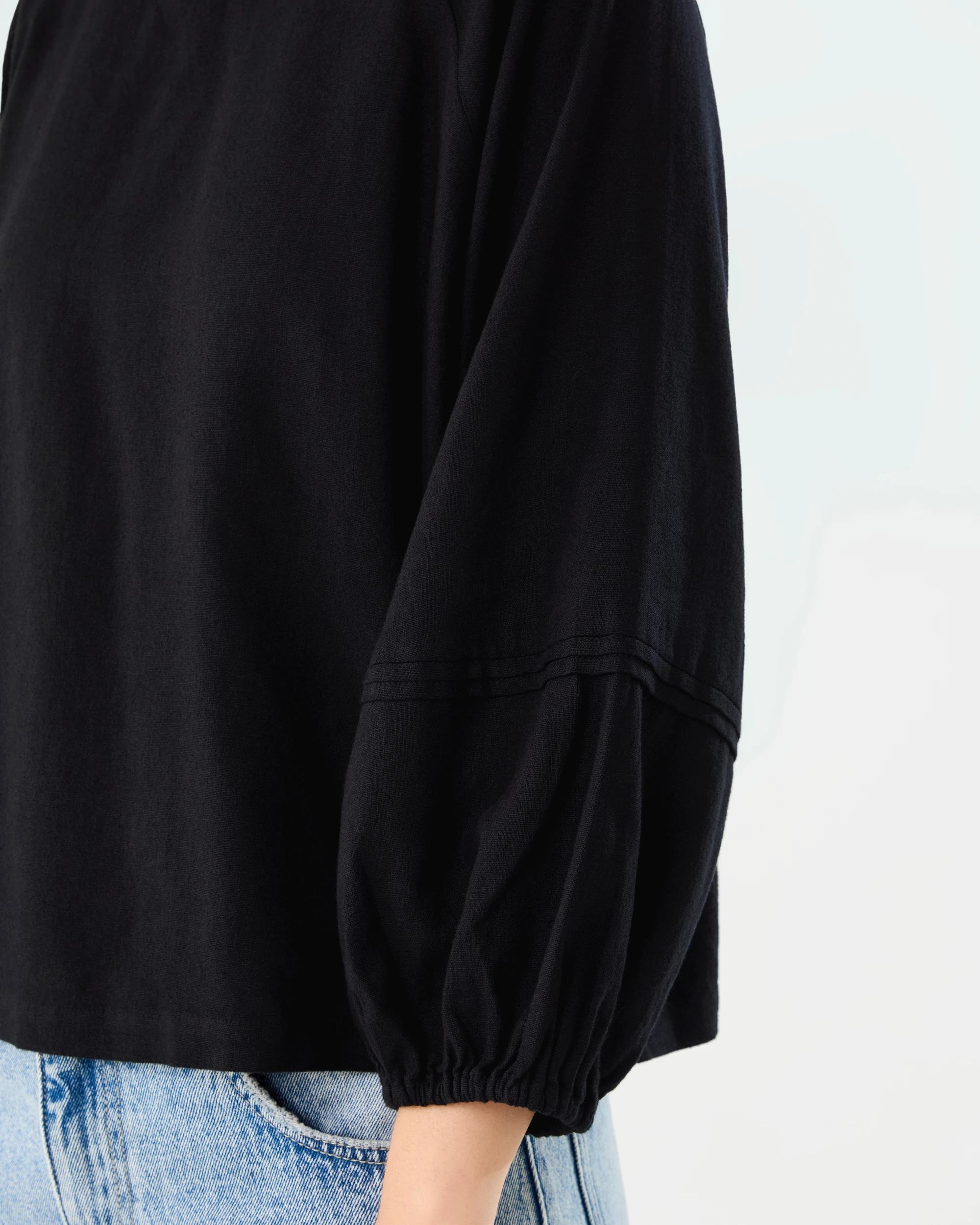 7 Long Sleeve Linen Blend Top Black, 7 of 7