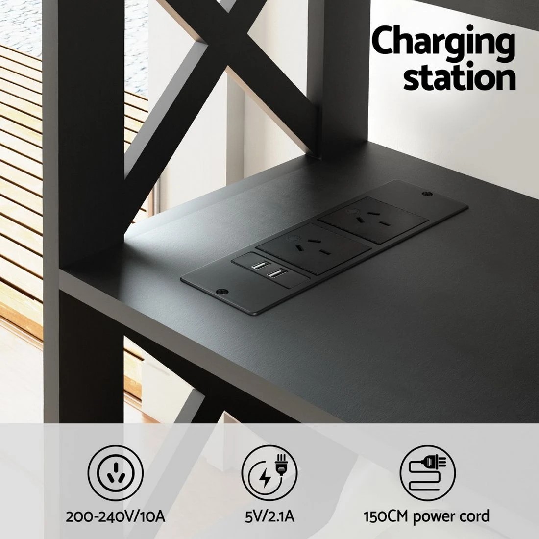 6 Artiss Console Table 3-tier USB Outlets - Black, 6 of 8