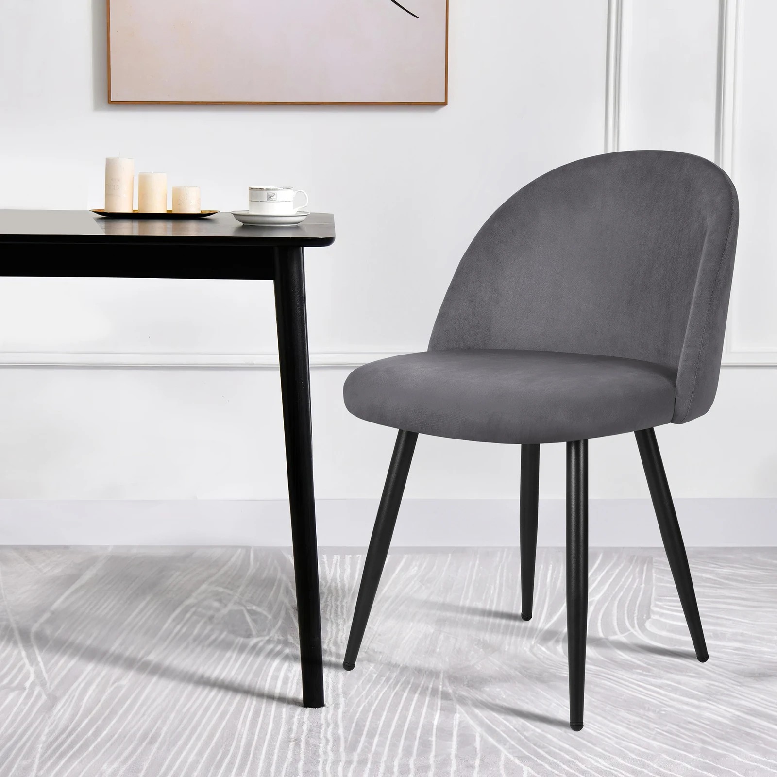 4 Alfordson 4x Dining Chairs Kitchen Accent Lounge Seat Metal Velvet - Grey, 4 of 8