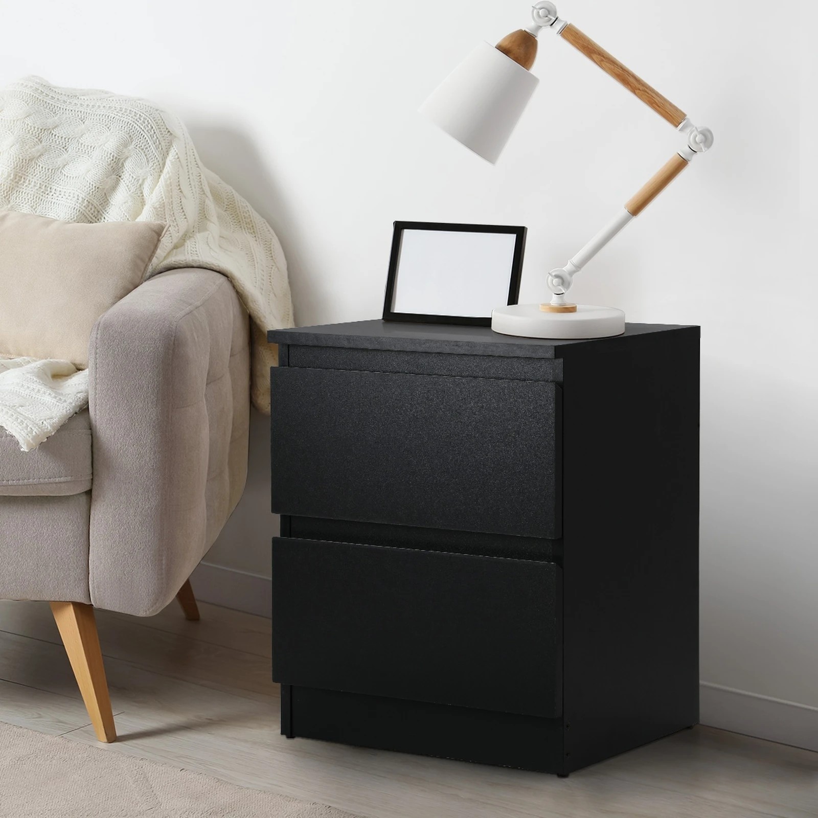 3 Oikiture Bedside Tables Set of 2 Nightstand Side End Table Storage Cabinet - Black, 3 of 9