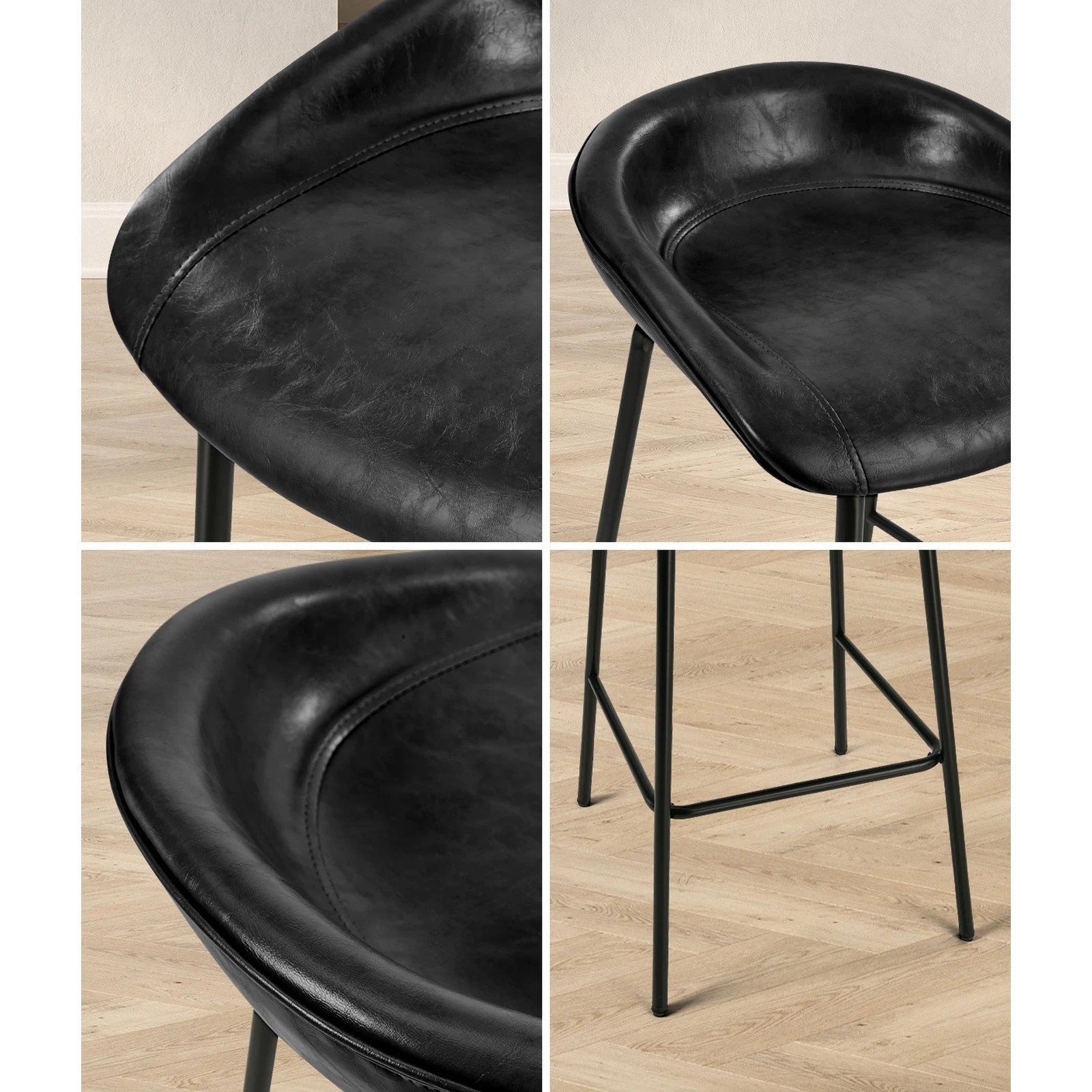5 Oikiture 4x Bar Stools Barstool PU Leather - Black, 5 of 9