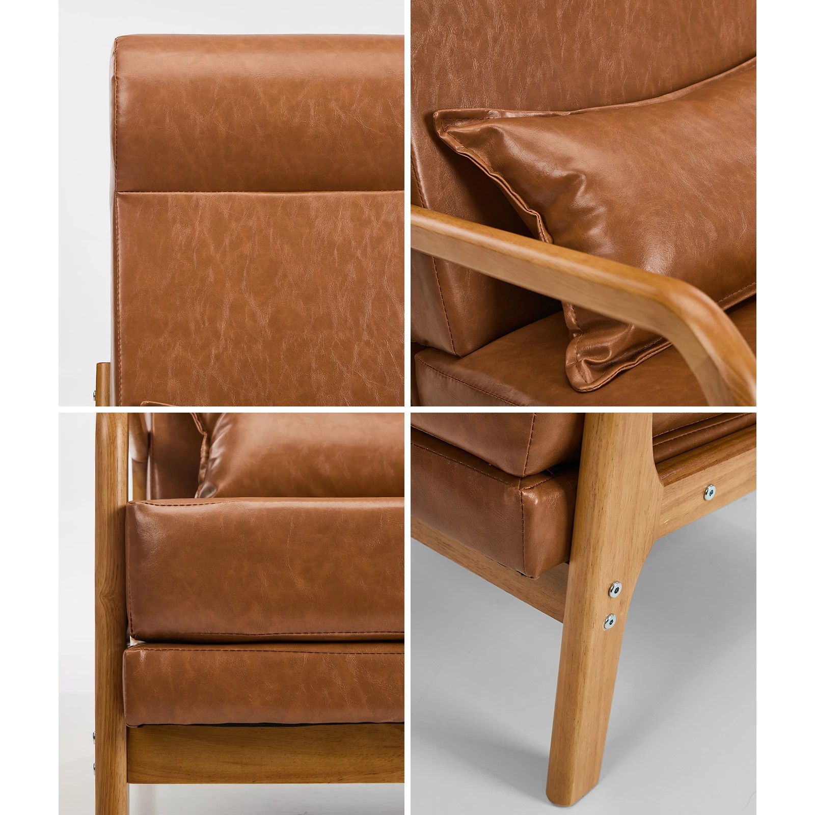 5 Oikiture Armchair PU Leather Lounge Chair with Lumbar Pillow - Brown, 5 of 10