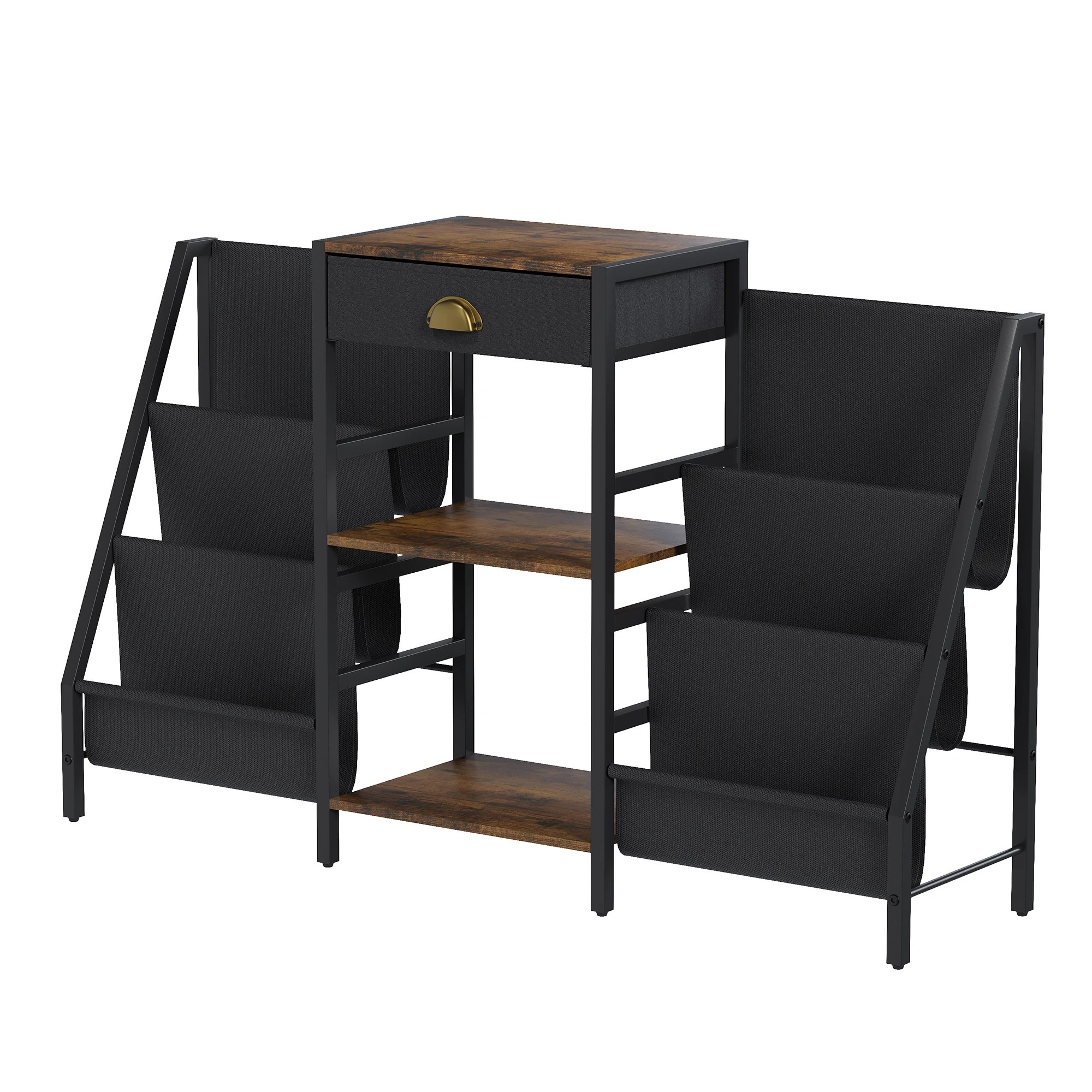2 Advwin Storage Record Player Stand w/6 Pockets and Drawer Record Table Stand Storage Up to 200 Albums, 2 of 10