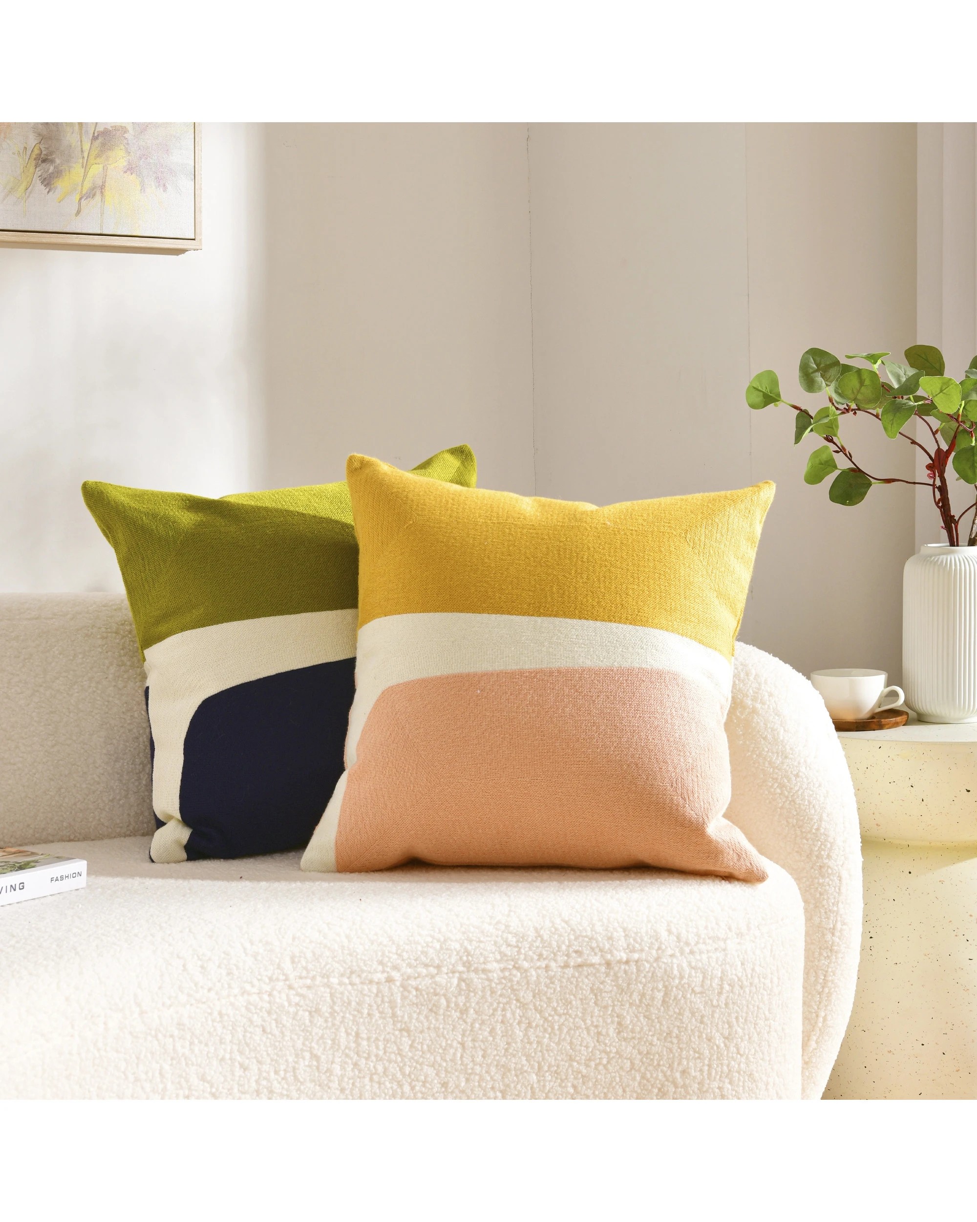 4 Cadence & Co. Lawrence Crewel Embroidered Cushion 45x45cm - Mustard and Pink, 4 of 5
