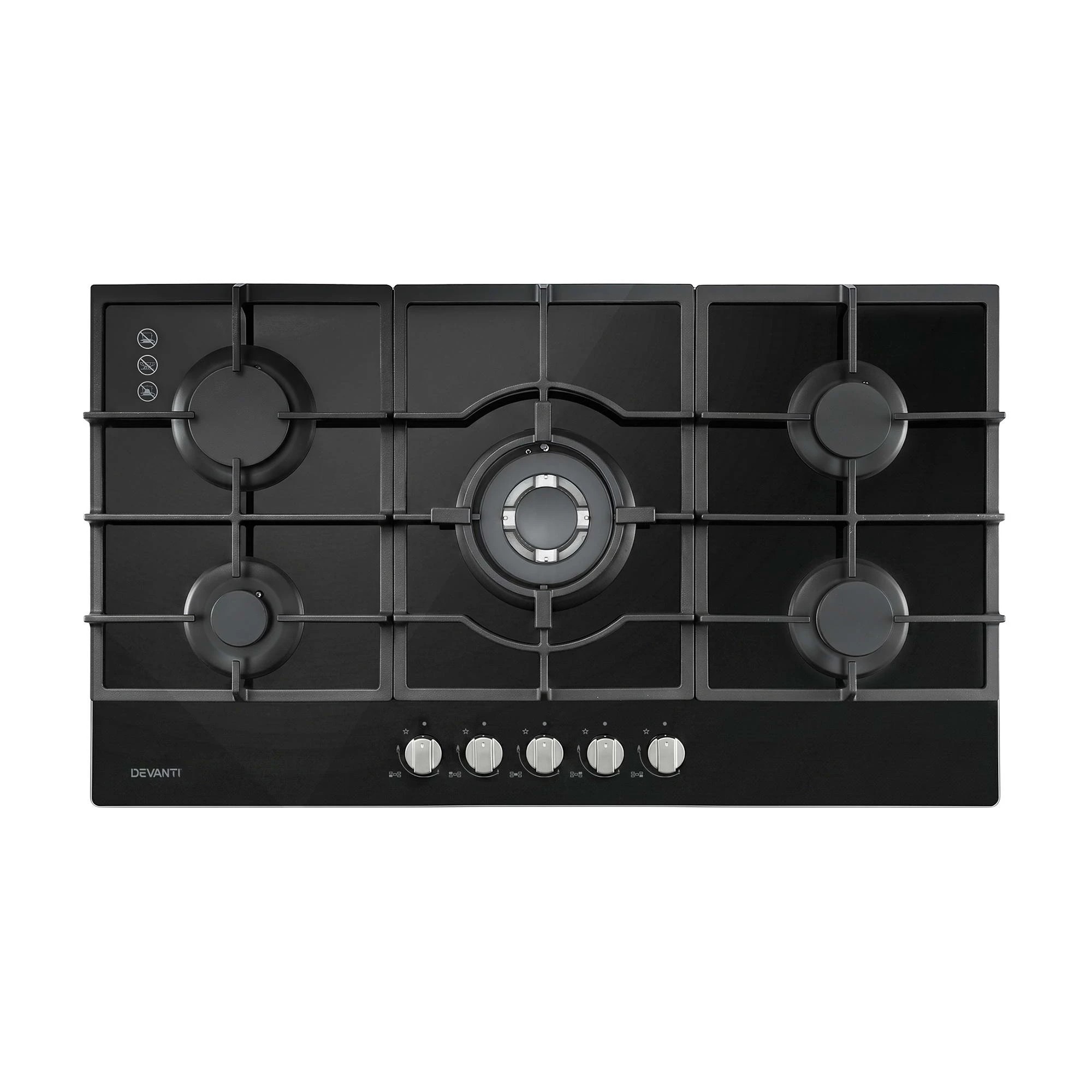 1 Devanti 90cm 5 Burner Gas Cooktop - Black, 1 of 9