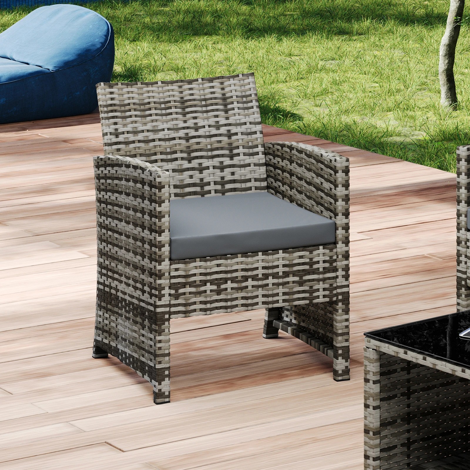 7 Alfordson Outdoor Furniture 4PCS Garden Patio Chairs Table Set Wicker With Pillow - Mixed Grey, 7 of 10