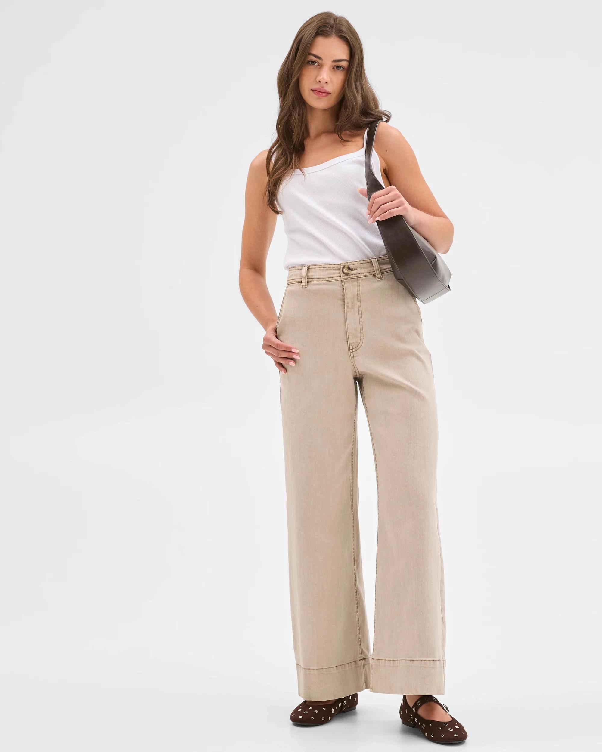 3 Target Petites Petites Australian Cotton Blend Stretch Twill Wide Leg Pants STRING, 3 of 5