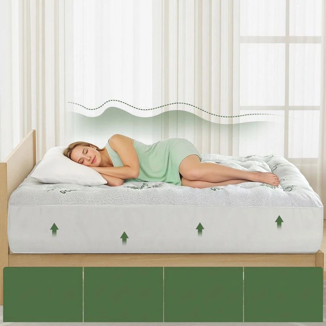 4 Giselle Mattress Topper 5cm Pillowtop toppers Bamboo Queen - White, 4 of 9