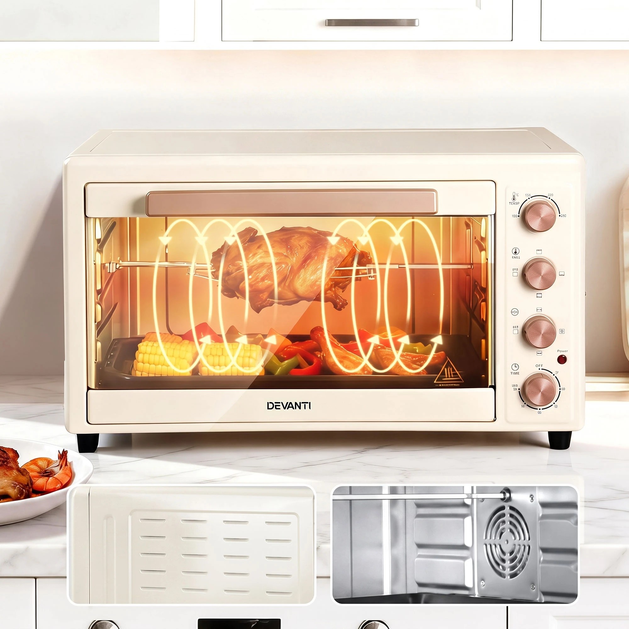 6 Devanti 60L Convection Oven Electric Fryer Ovens 2000W - White, 6 of 7