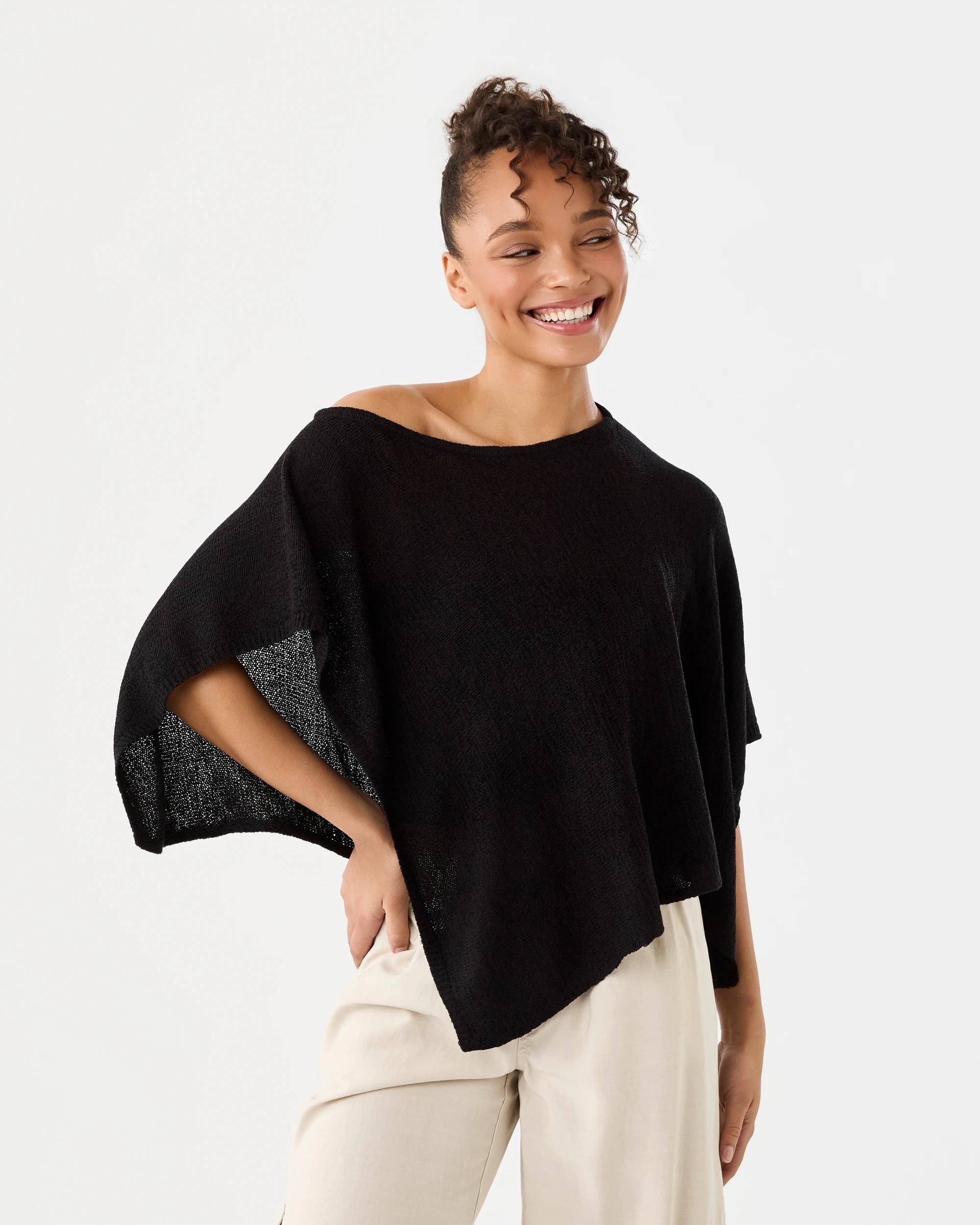 1 Knit Poncho Black, 1 of 4
