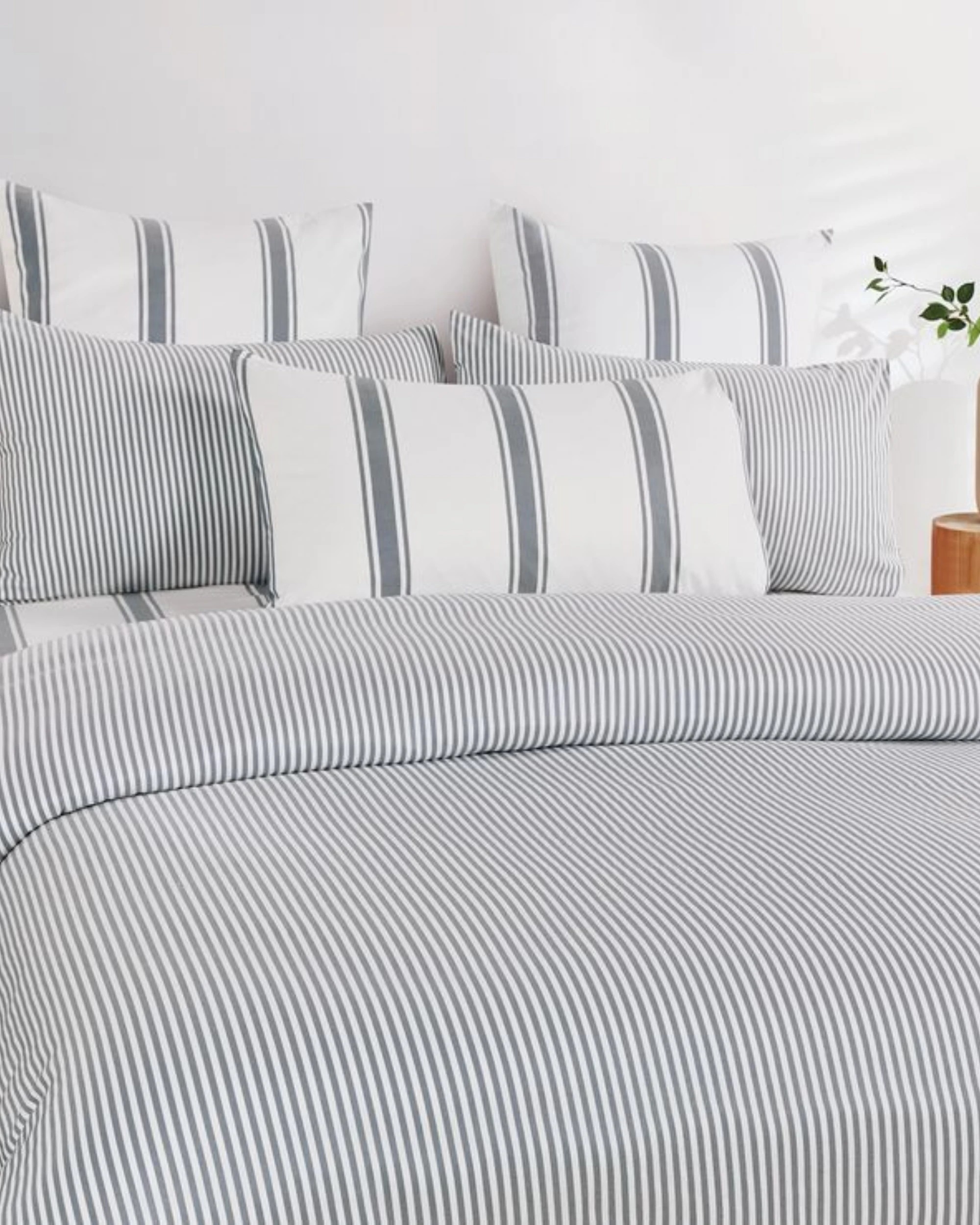 3 CleverPolly Yarn-Dyed Washed Microfibre Quilt Cover Set - Double Bed - Thin Stripe Steel Blue, 3 of 6