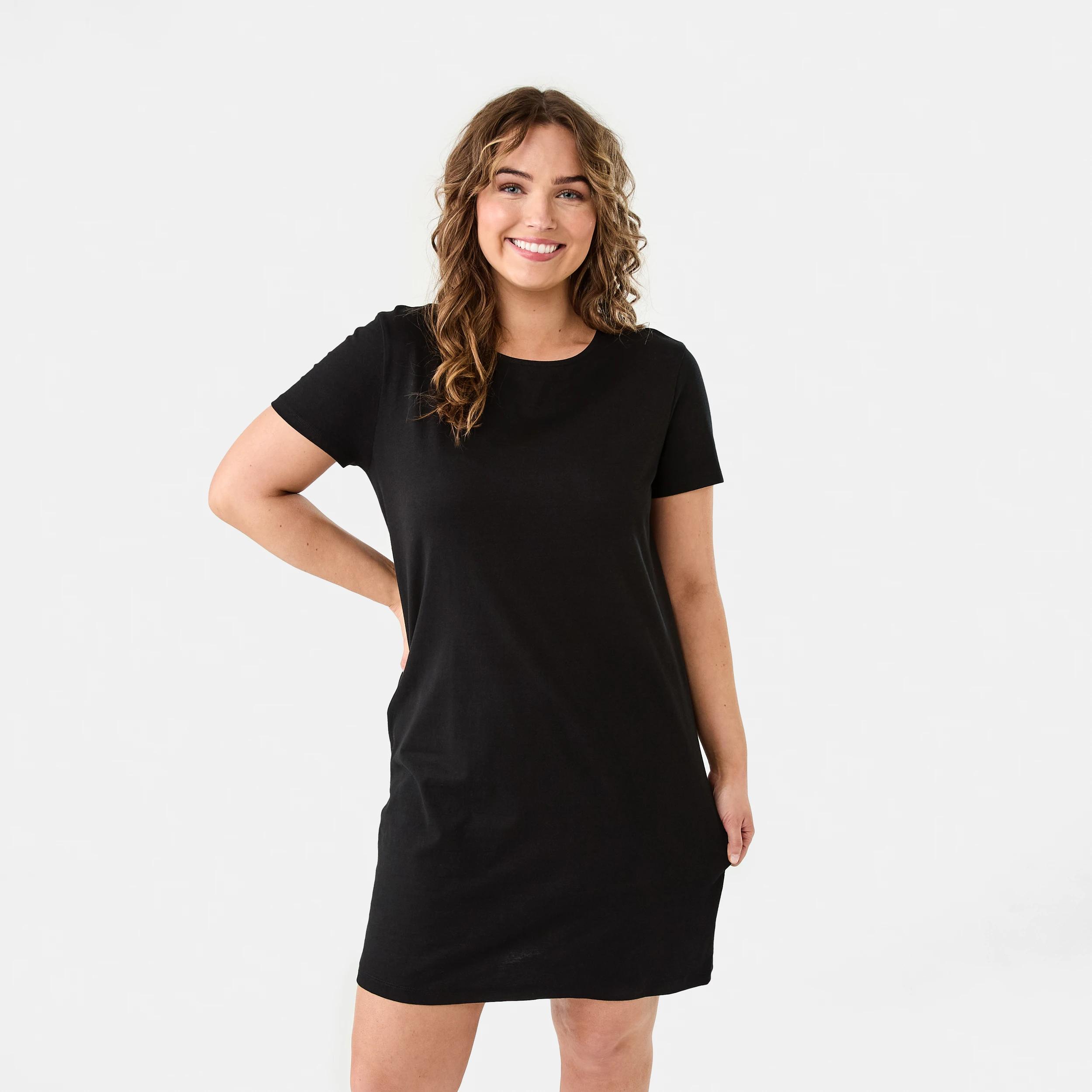 1 Short Sleeve Relaxed T-shirt Mini Dress BLACK, 1 of 7
