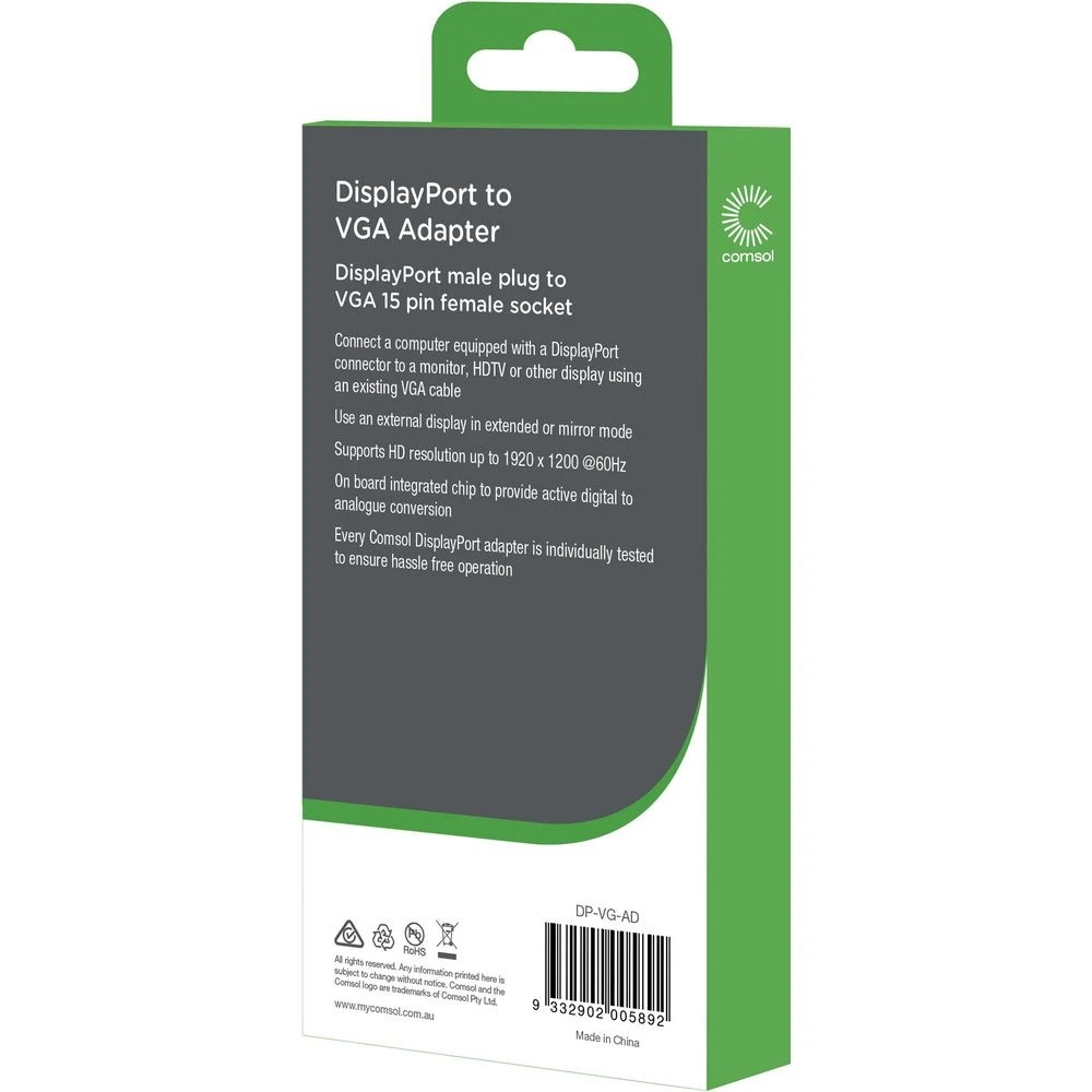 2 Comsol Male Display Port to Female VGA Adaptor 20cm, 2 of 3