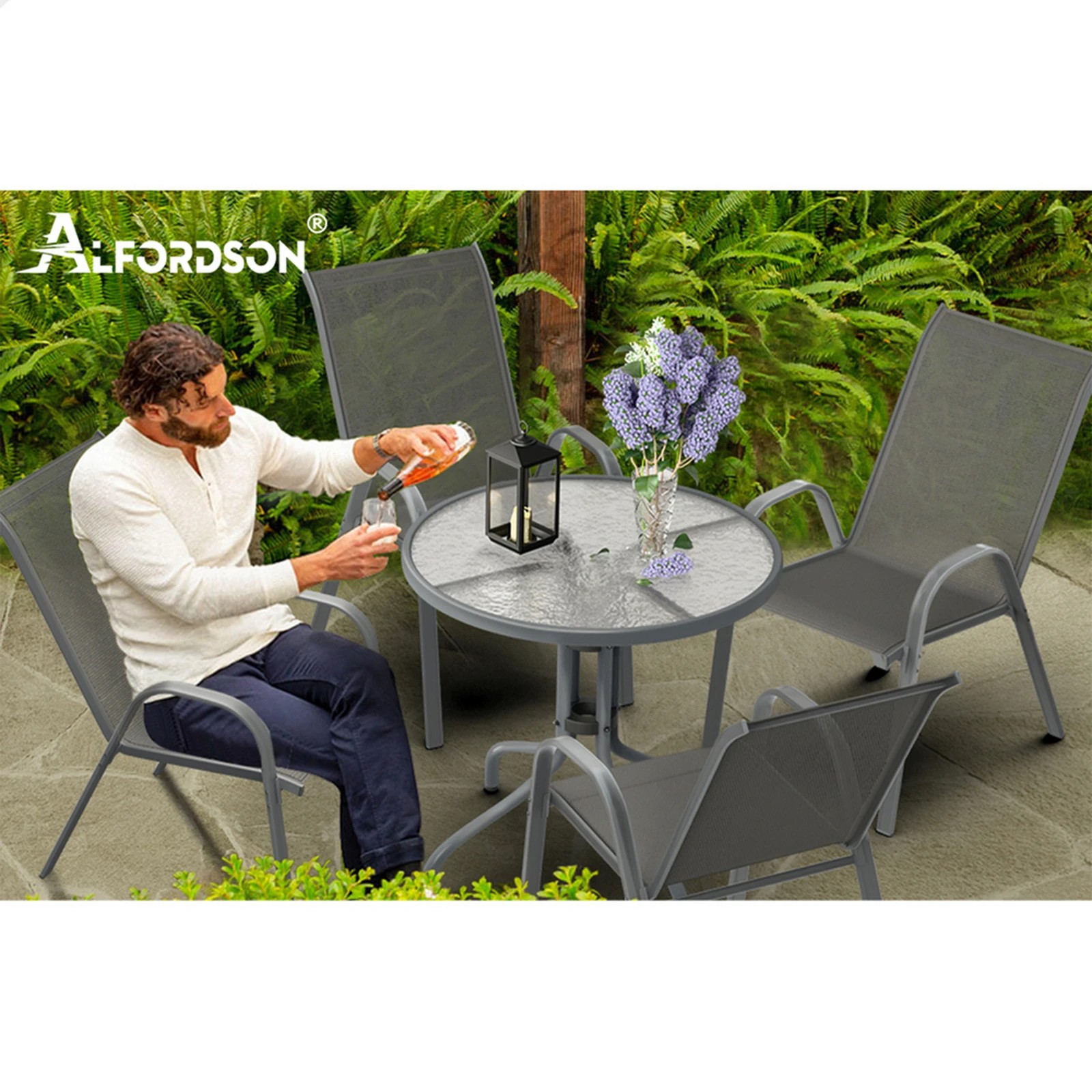 9 Alfordson 5PCS Outdoor Furniture Patio Table and Chairs Set Garden Round - Grey, 9 of 9