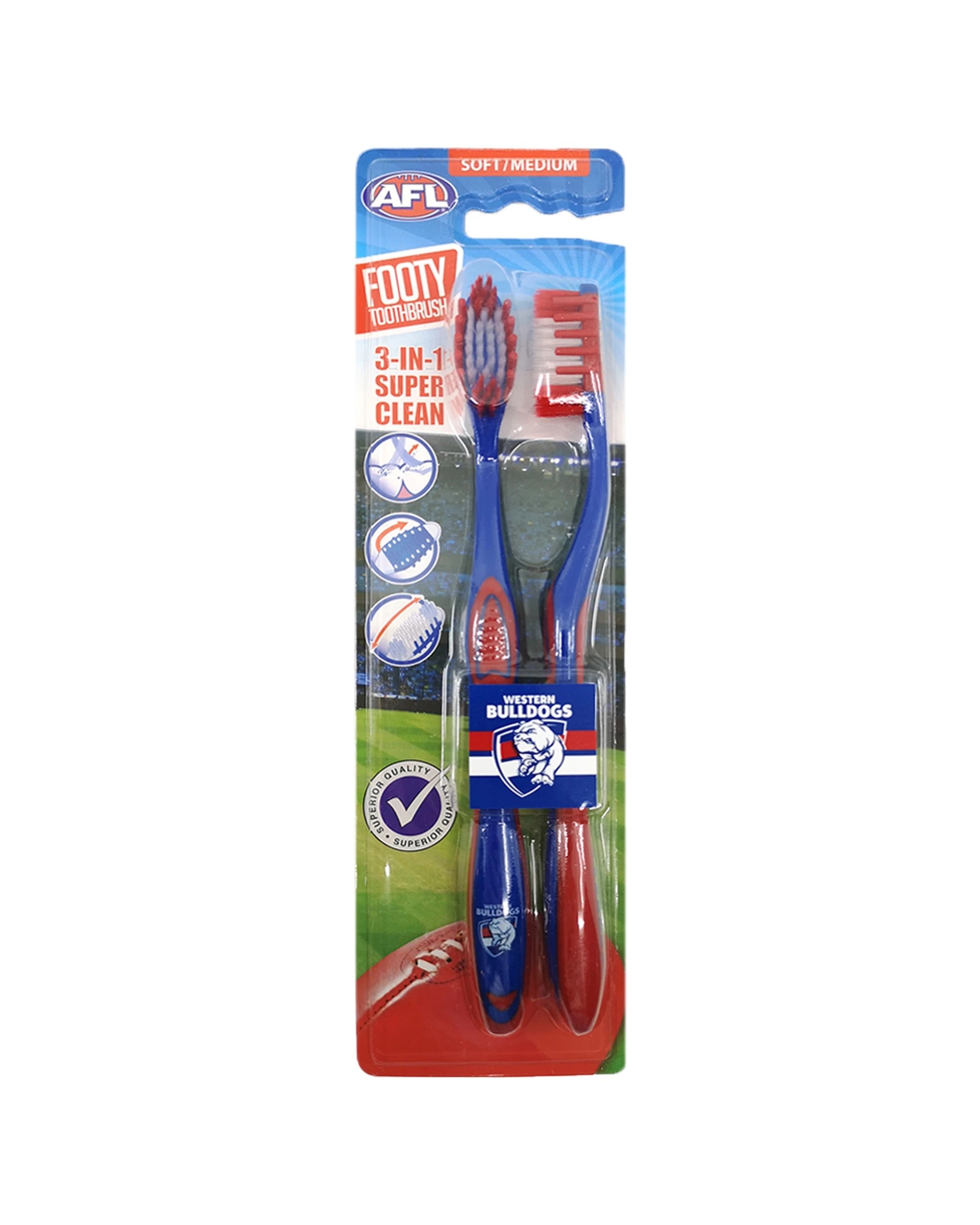 2 AFL 3x 2pc Soft/Medium Toothbrush Oral Care Western Bulldogs Kids/Adults - Multi, 2 of 2