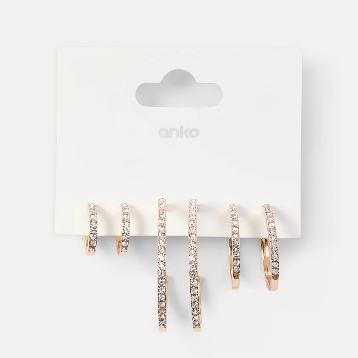 5 3 Pack Diamante Hoop Earrings - Silver Tone Gold, 5 of 5