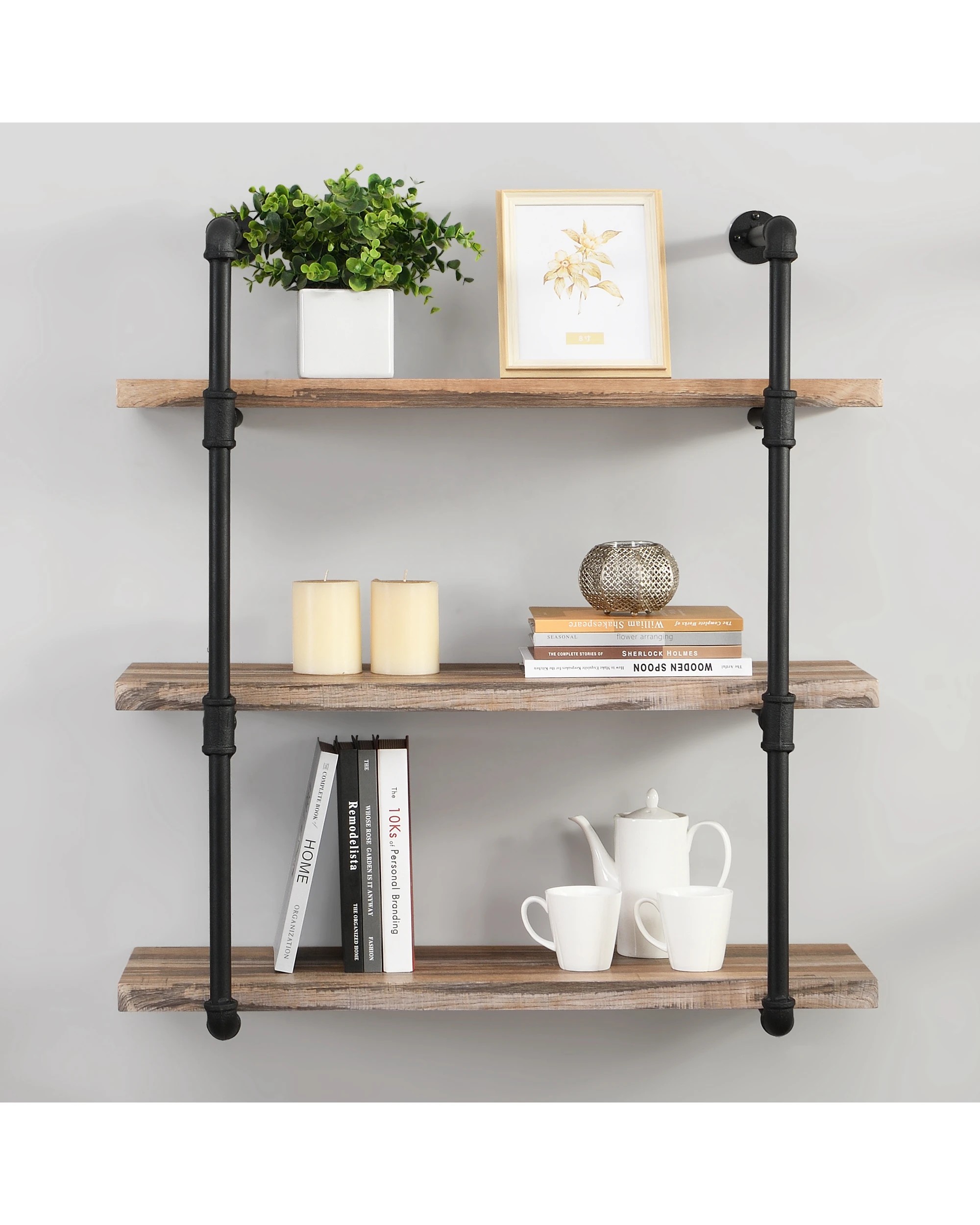 3 IHOMDEC 3 Tier Industrial Pipe Wall Shelf, 3 of 5