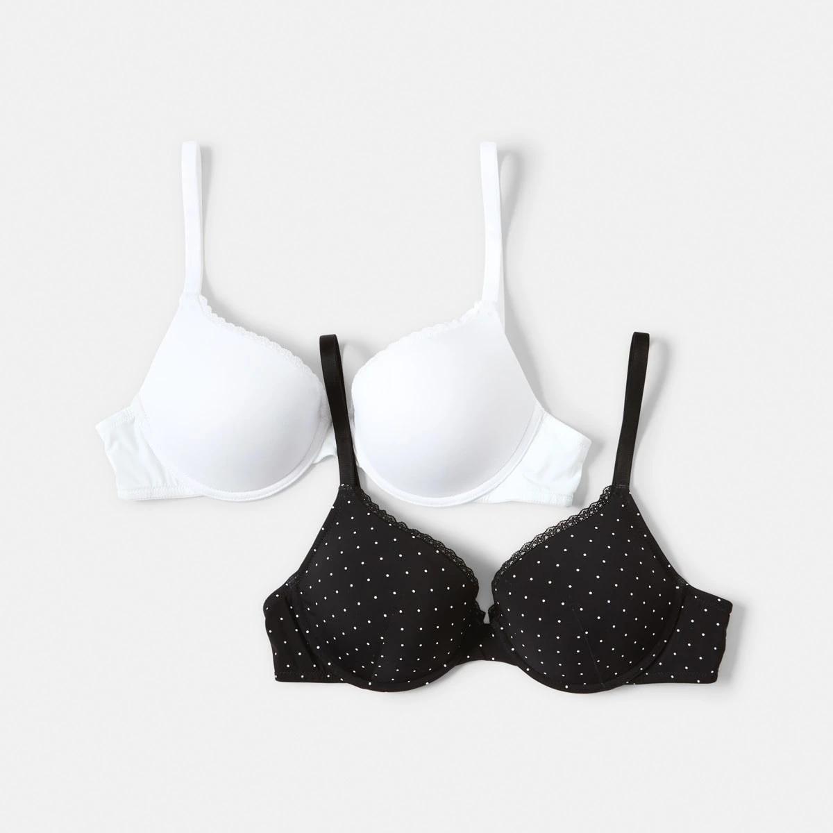 1 2 Pack T-shirt Bra PIN SPOT BLACK, WHITE, 1 of 9