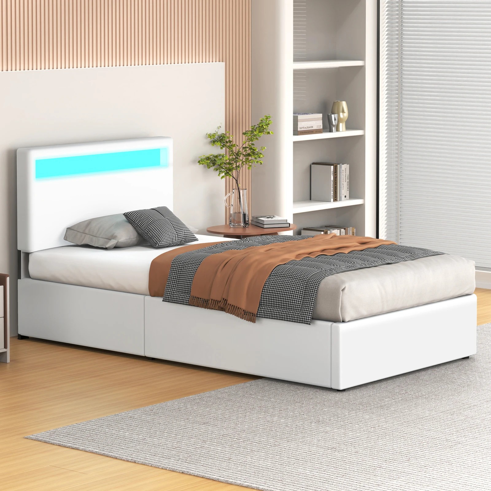 5 Alfordson Bed Frame King Single RGB LED Gas Lift Storage Base Luchino - White, 5 of 10