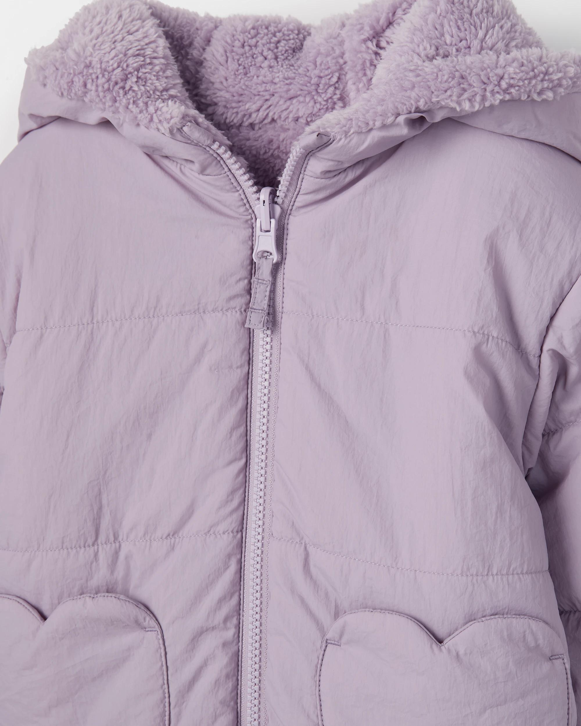 6 Target Kids Reversible Hooded Heart Pocket Puffer Jacket PURPLE, 6 of 7