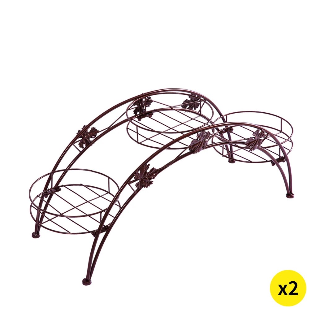 1 Levede  2 Pcs Arch Shape Metal Plant Stand with 3 Plant Pot Space - Bronze, 1 of 8