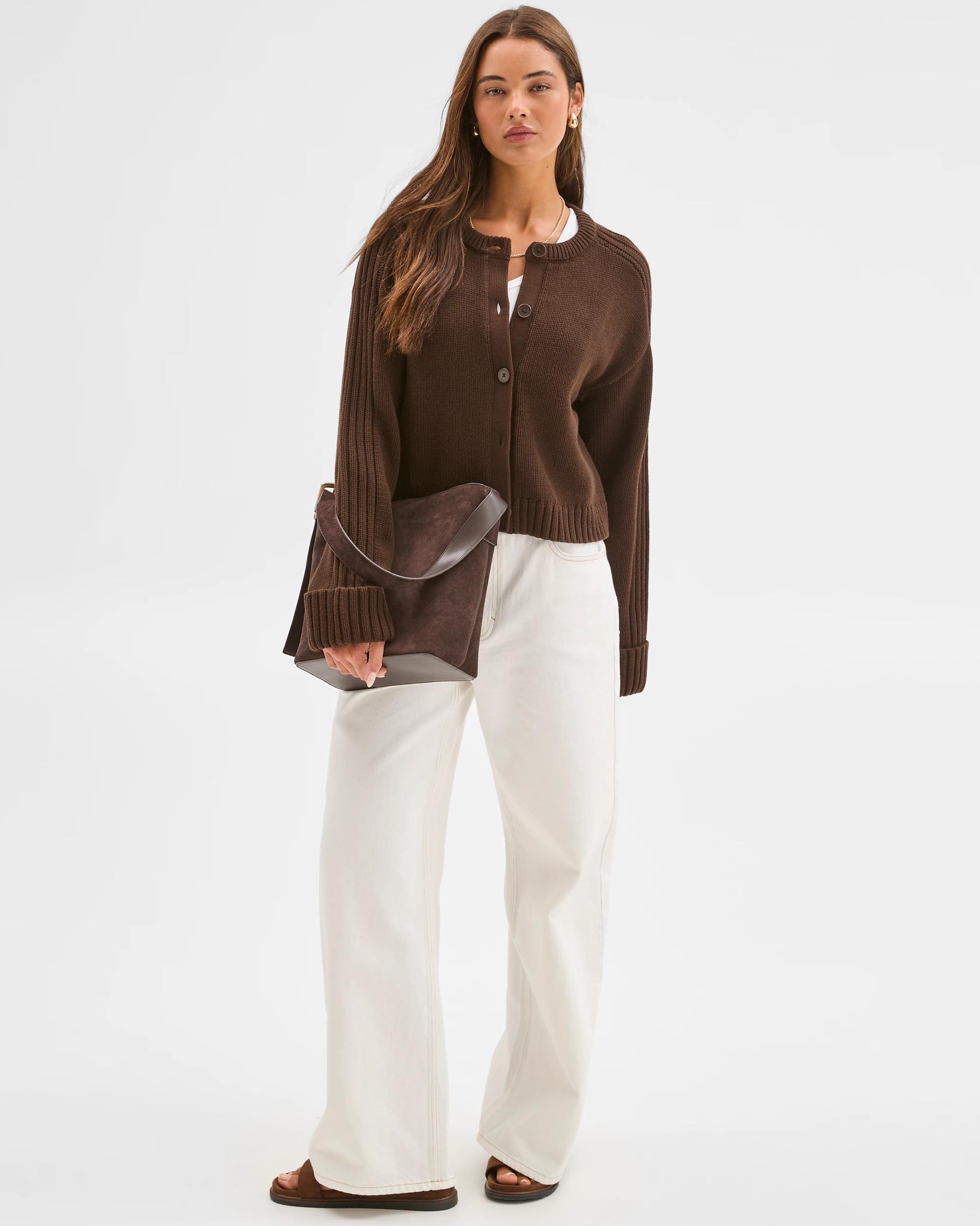 2 Lily Loves Australian Cotton Blend Knit Cardigan DARK COCOA, 2 of 7