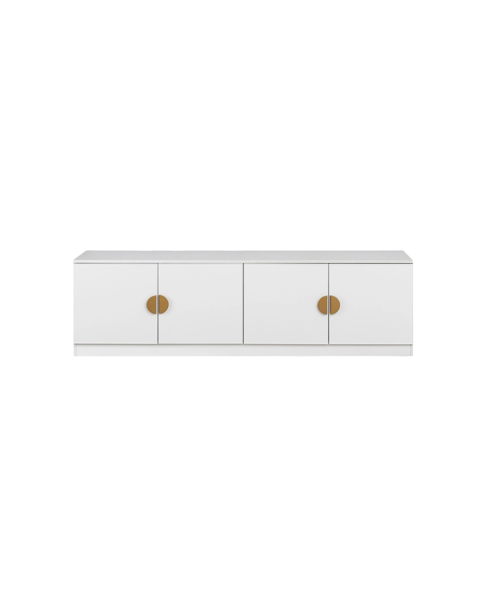 1 European Cabinetry Bucharest Slim Panel TV Unit Brass Half Moon Handle - White, 1 of 4