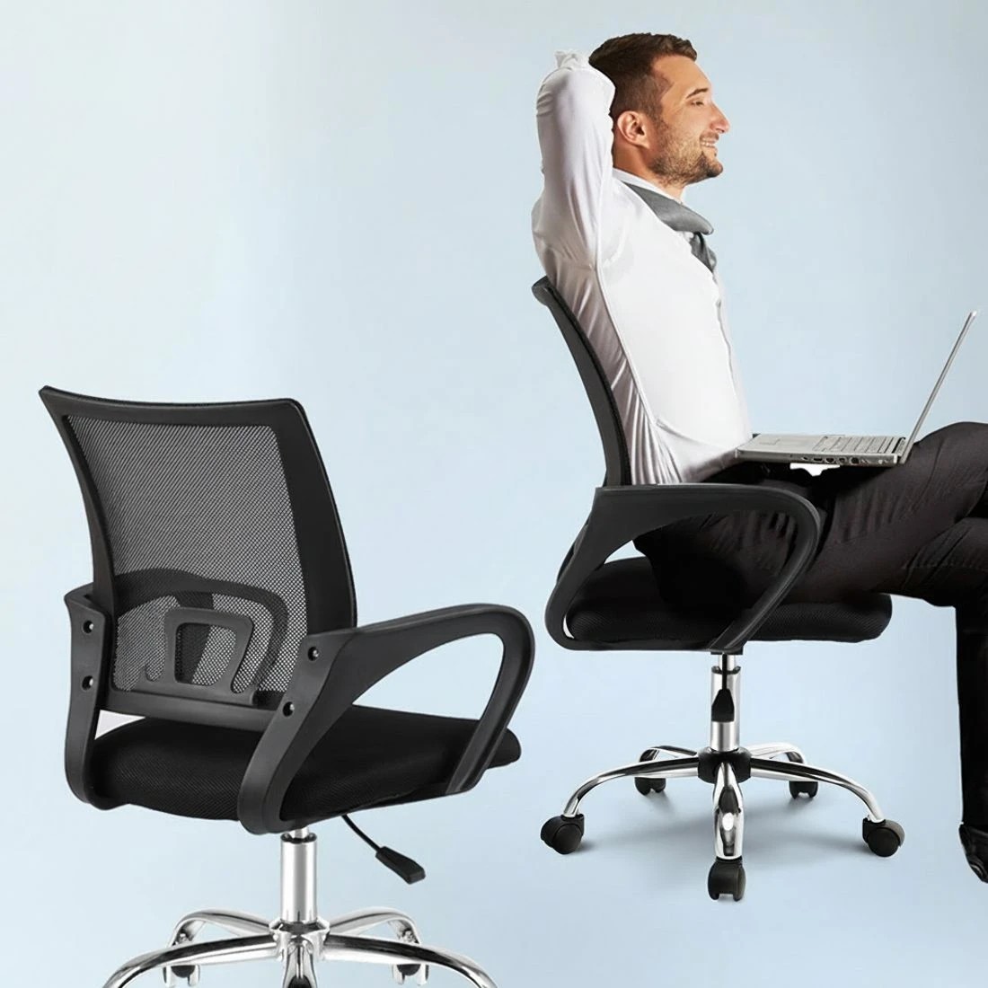 5 Artiss Computer Desk Mesh Office Chair Set Foldable Home Study Table - Black, 5 of 6