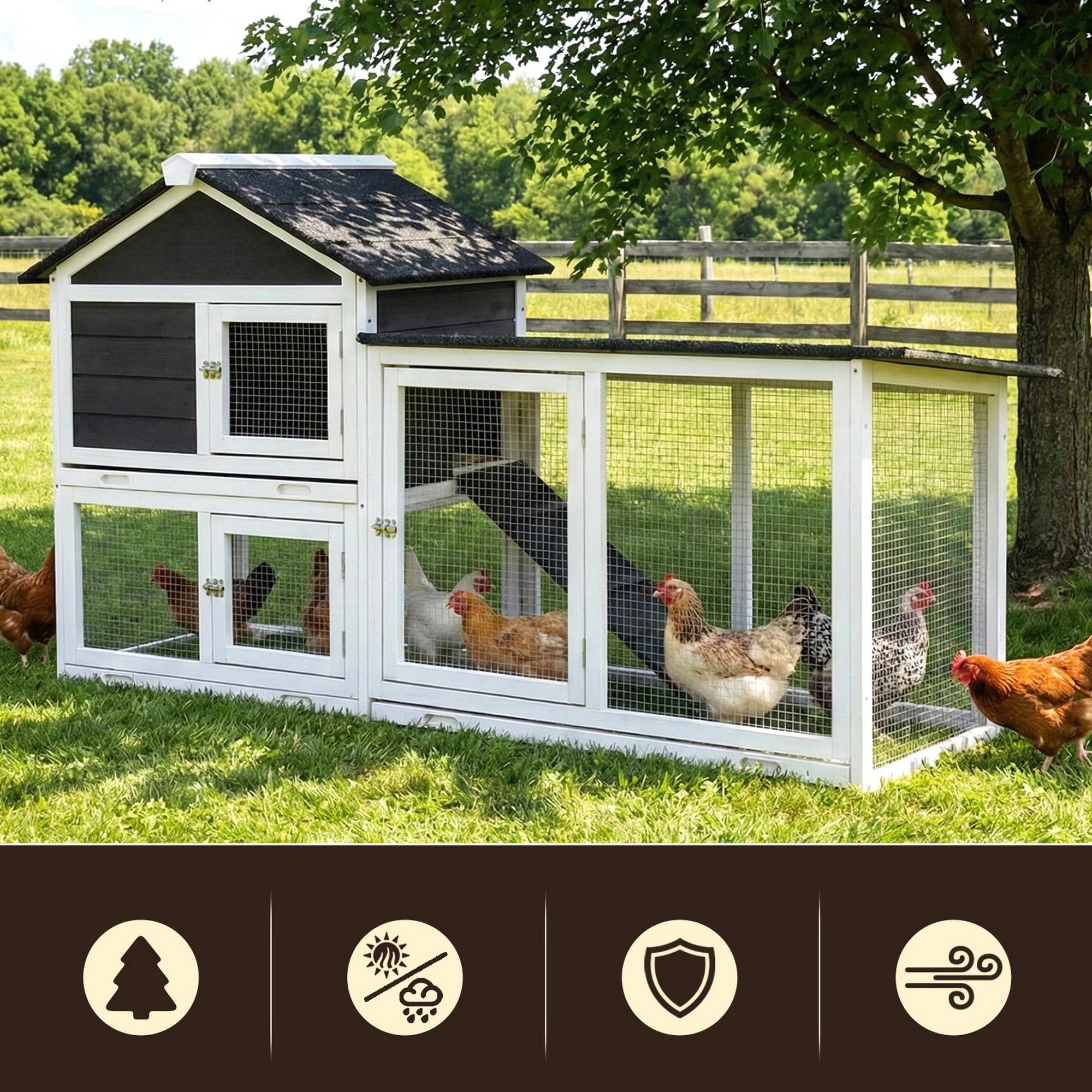 4 i.Pet Chicken Coop Rabbit Hutch Extra Large Wooden Run Cage House With Run - Multi - Multi, 4 of 7