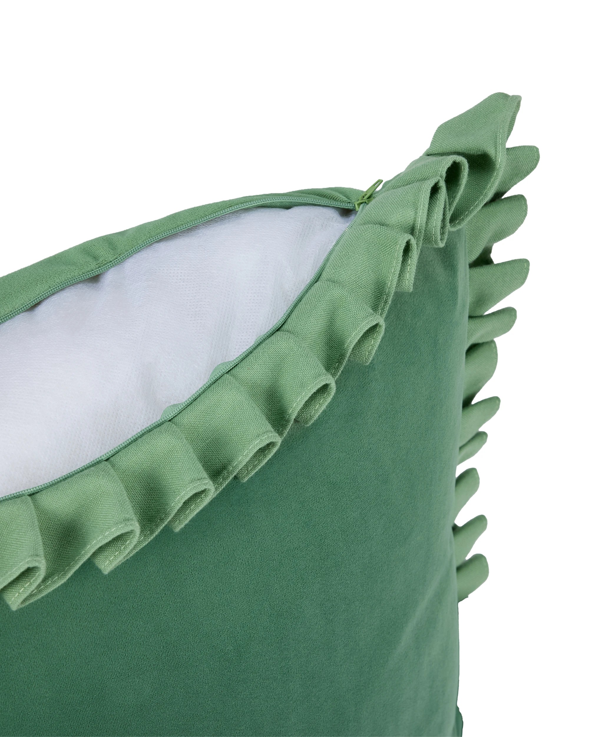 4 50cm Velvet Pleated Trim Cushion - Pesto, 4 of 4