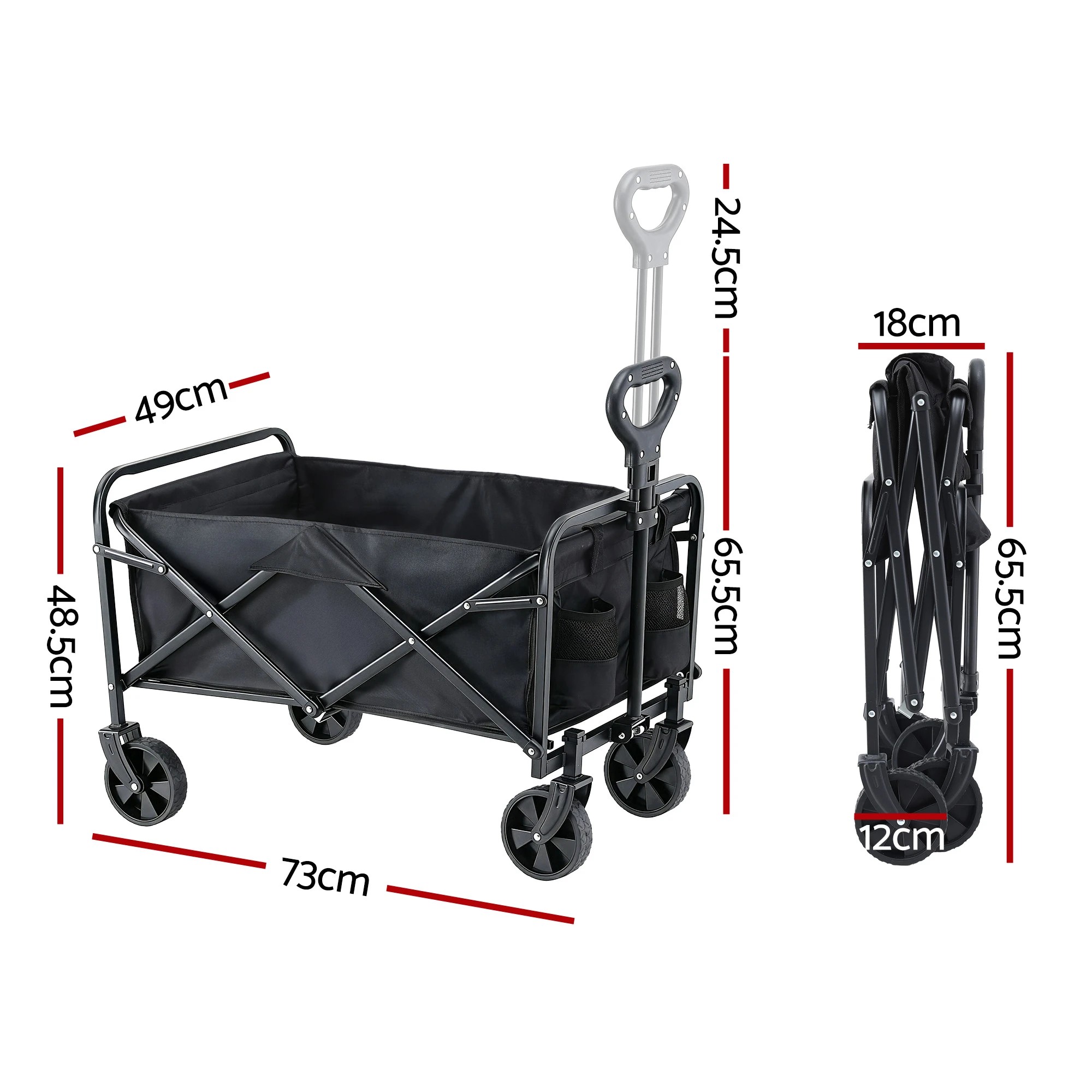 2 Gardeon Garden Cart Folding Trolley Camping Wagon Barrow Outdoor Beach - Black, 2 of 2