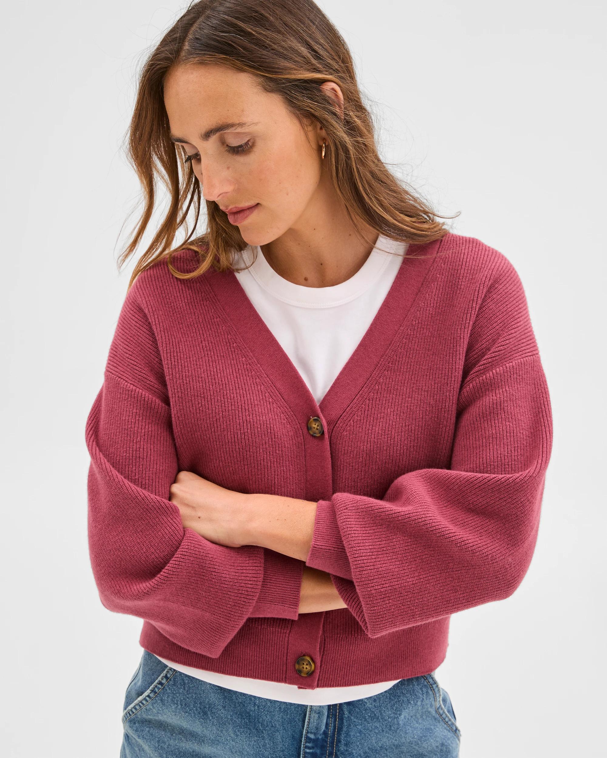 4 Target Woman Australian Cotton Blend V-Neck Rib Cardigan MULBERRY, 4 of 7