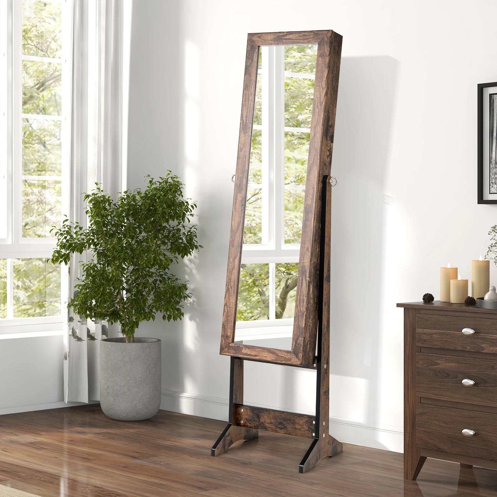 2 Costway Mirrored Jewellery Cabinet Armoire Jewelry Organizer w/3 Adjustable Tilt Angles - Brown, 2 of 5