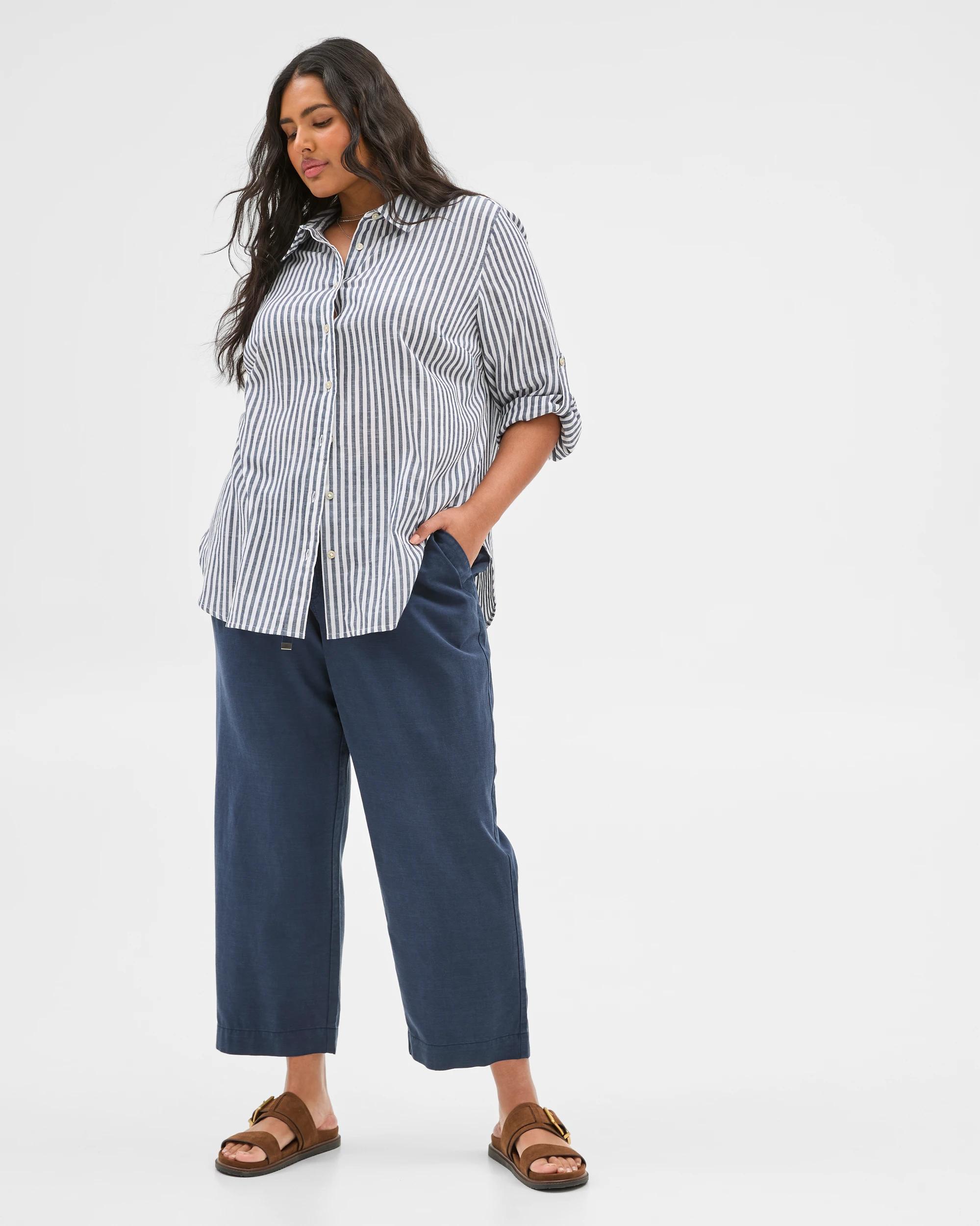 2 Target Plus Size Slub Straight Leg Pants NAVY BLUE, 2 of 7