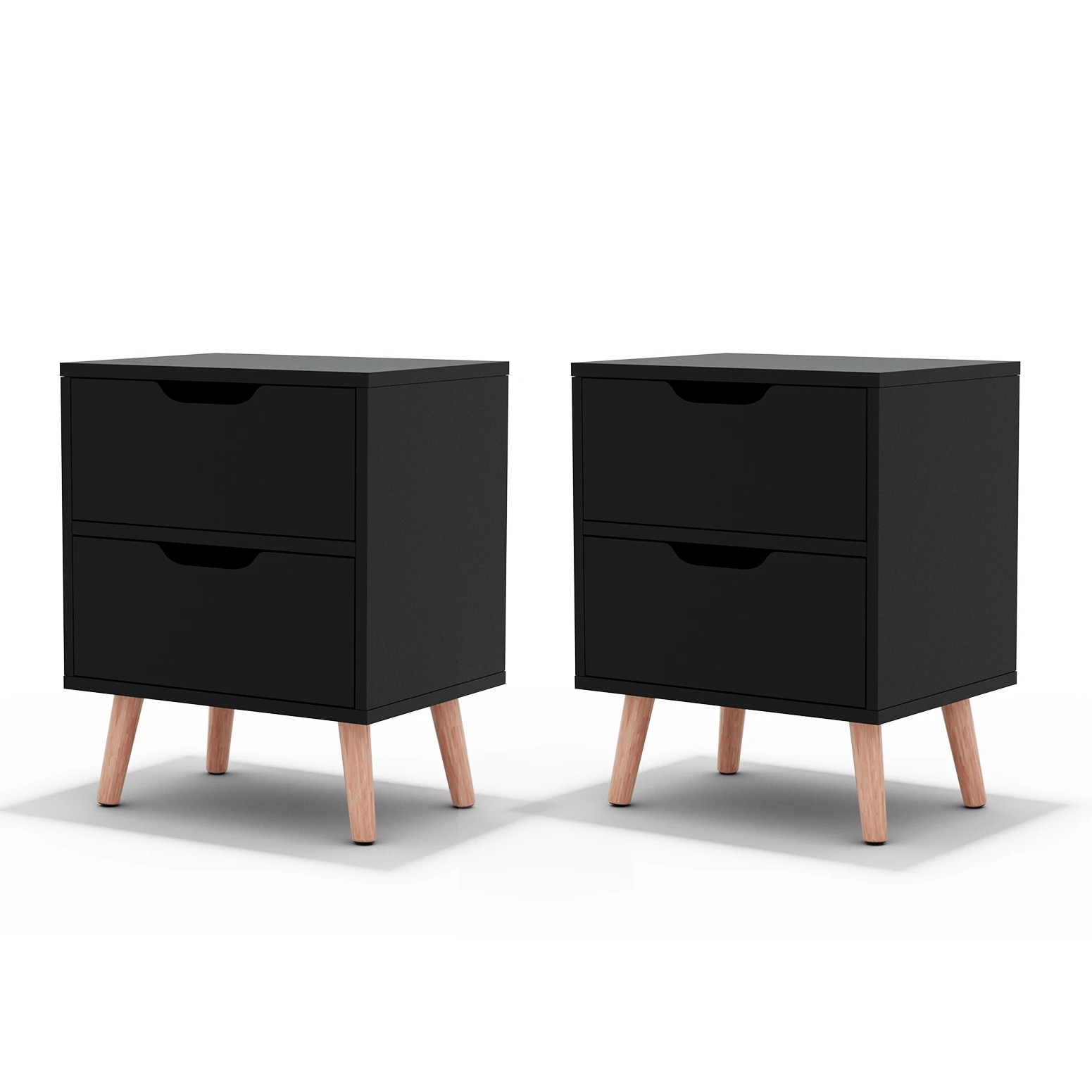 1 Artiss 2 x Bedside Table 2 Drawers - Black, 1 of 7