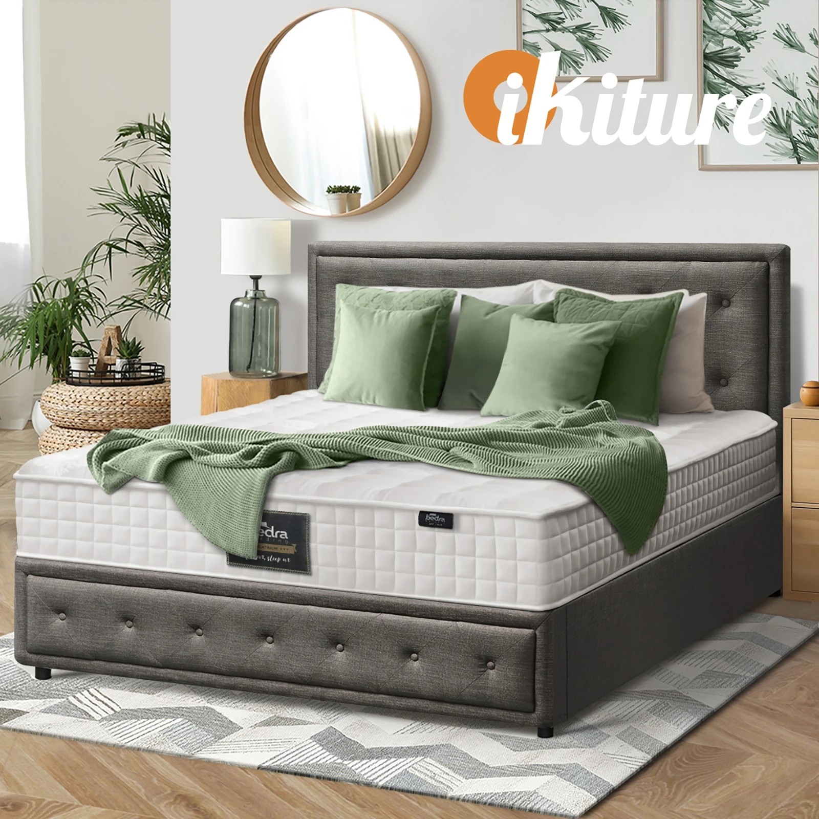 8 Oikiture Queen Bed Gas Lift Storage Base With Mattress Set
 - Grey, 8 of 10