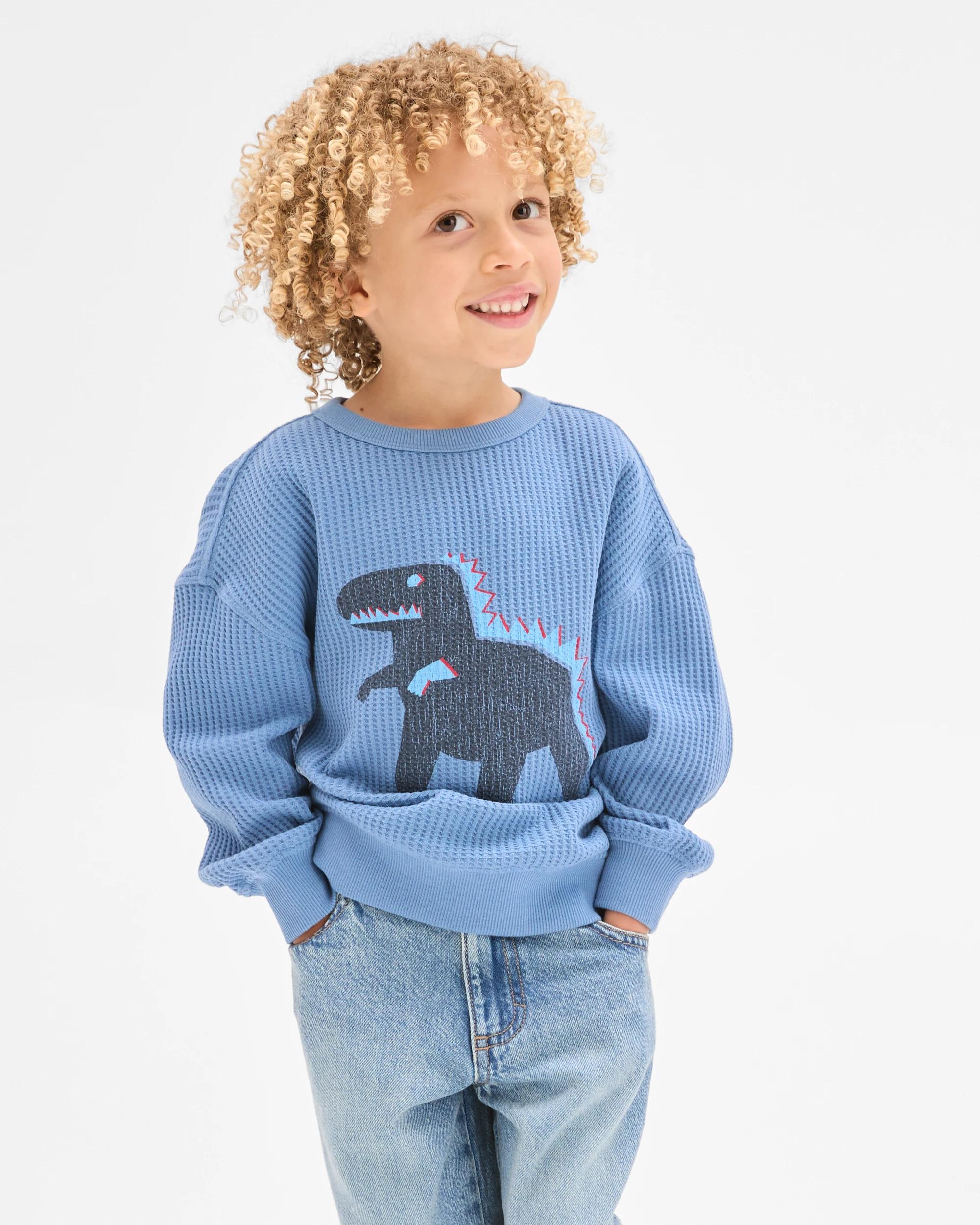 1 Target Kids Australian Cotton Long Sleeve Oversized Waffle T-Shirt BLUE, 1 of 5