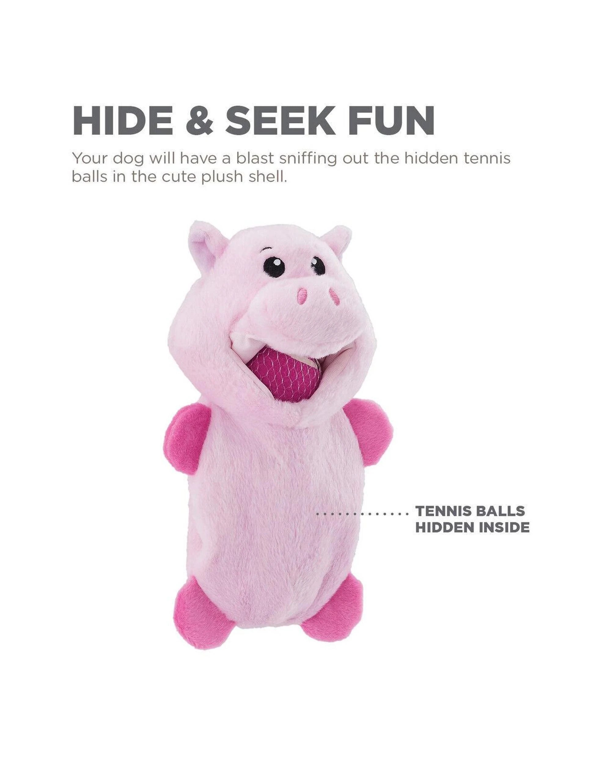 2 Outward Hound Hide-A-Ball Hogz Piggy Plush Dog Toy with 3 Tennis Balls, 2 of 4