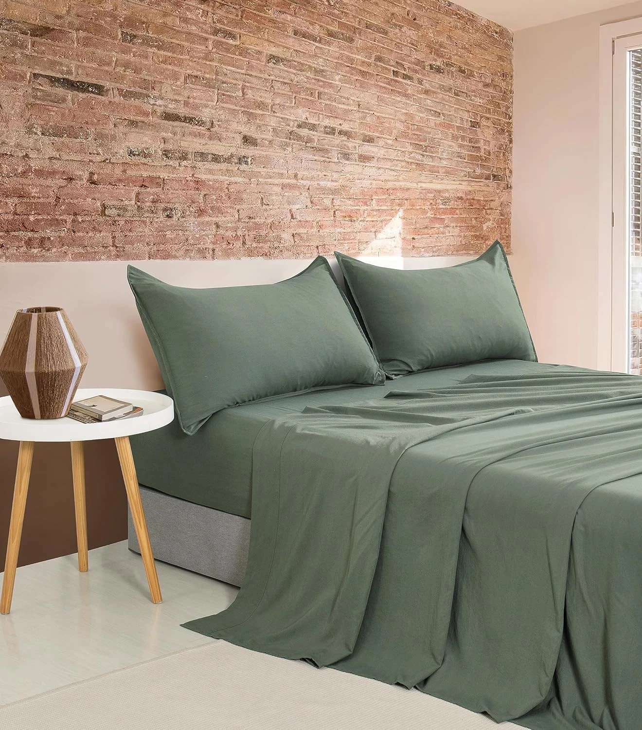 1 CleverPolly 100% Vintage Washed Microfibre Sheet Set - Khaki Green - King Single Bed Bed, 1 of 5