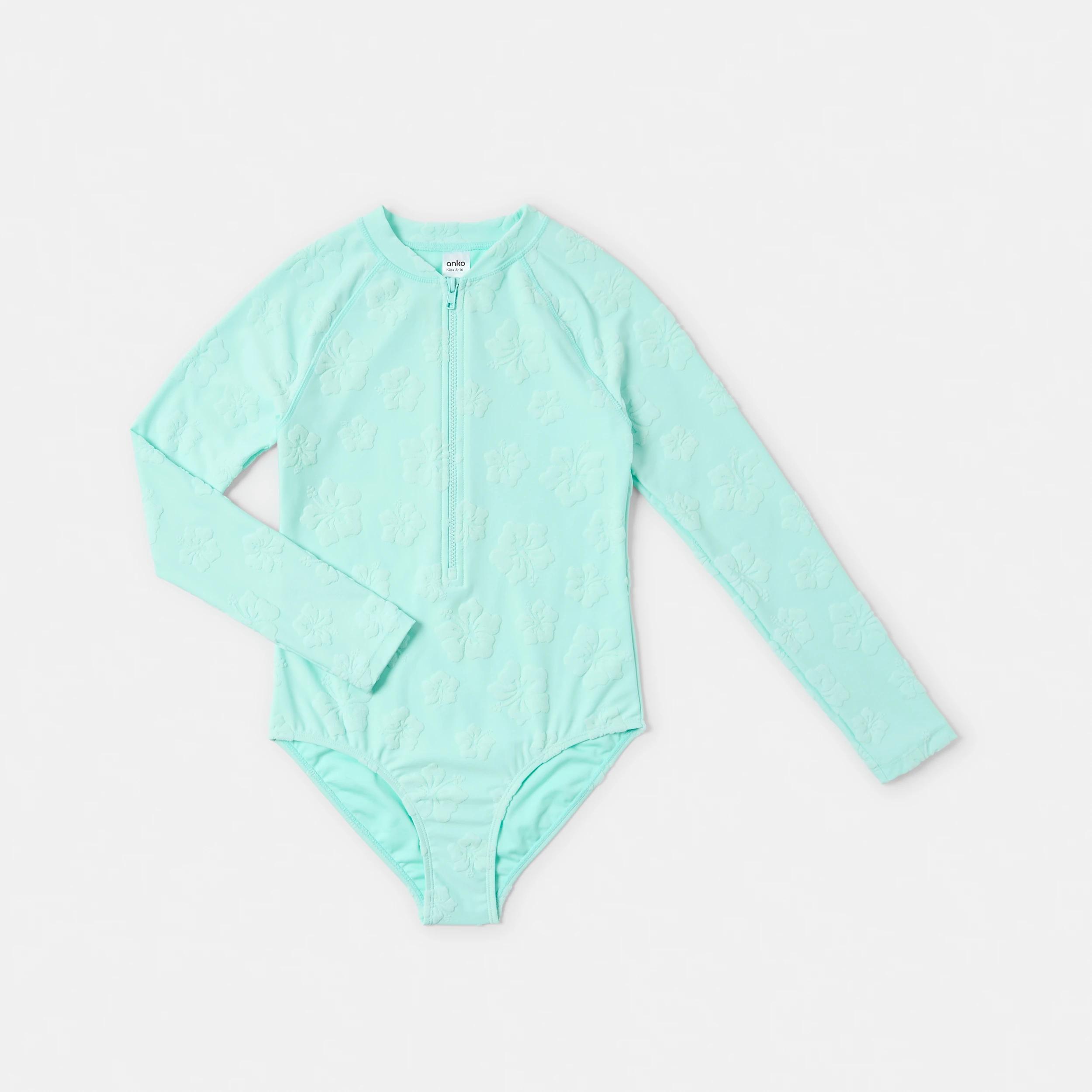 6 Long Sleeve One Piece With Contrast Bind Swimsuit BLUE HIBISCUS, 6 of 8