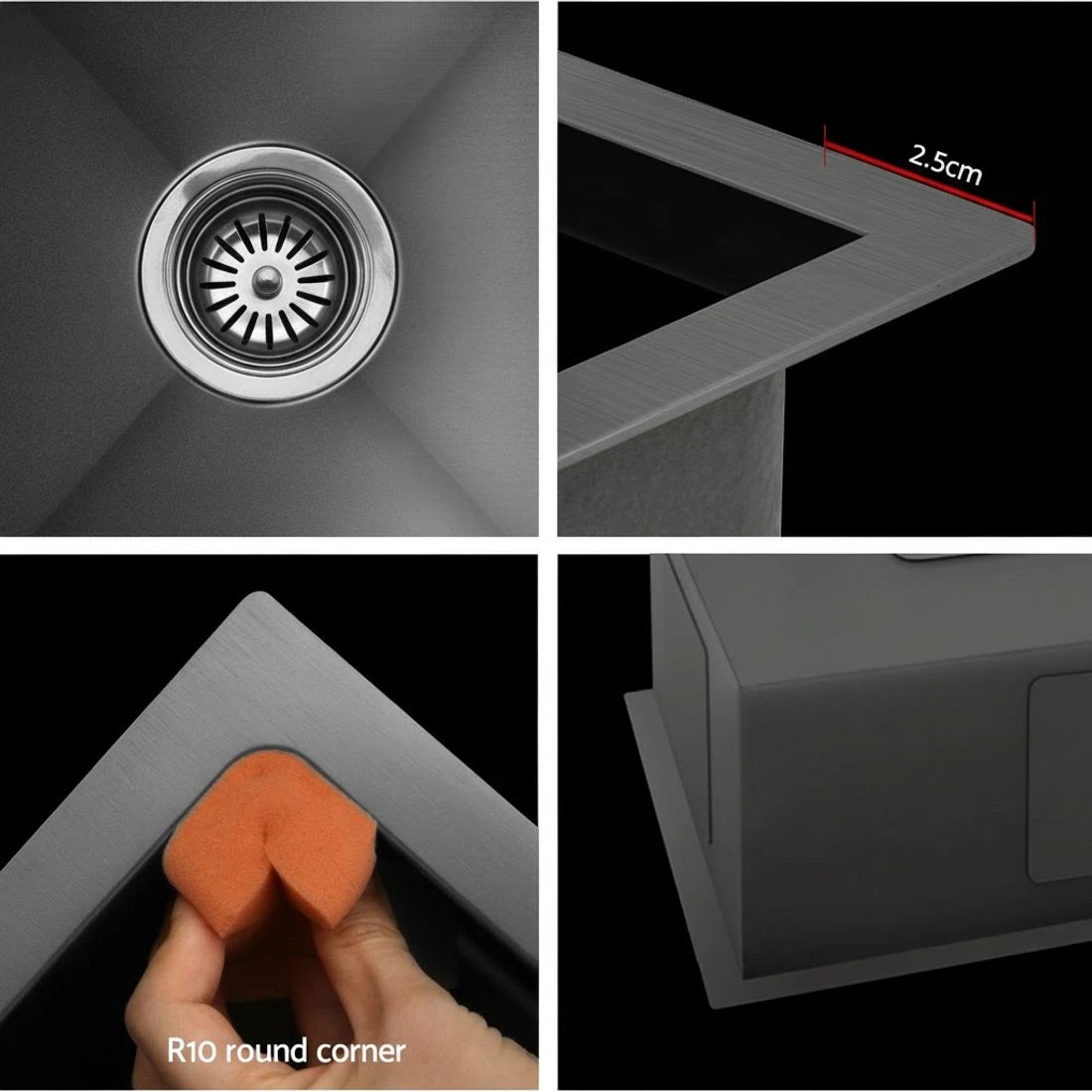 4 Cefito Kitchen Sink 70X45CM Stainless Steel Single Bowl Drain Rack Basket - Black, 4 of 4