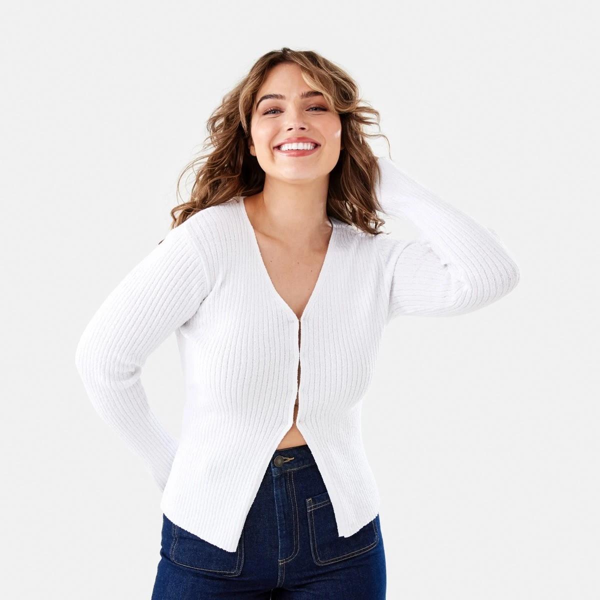 1 Textured V-Neck Top Ecru, 1 of 7