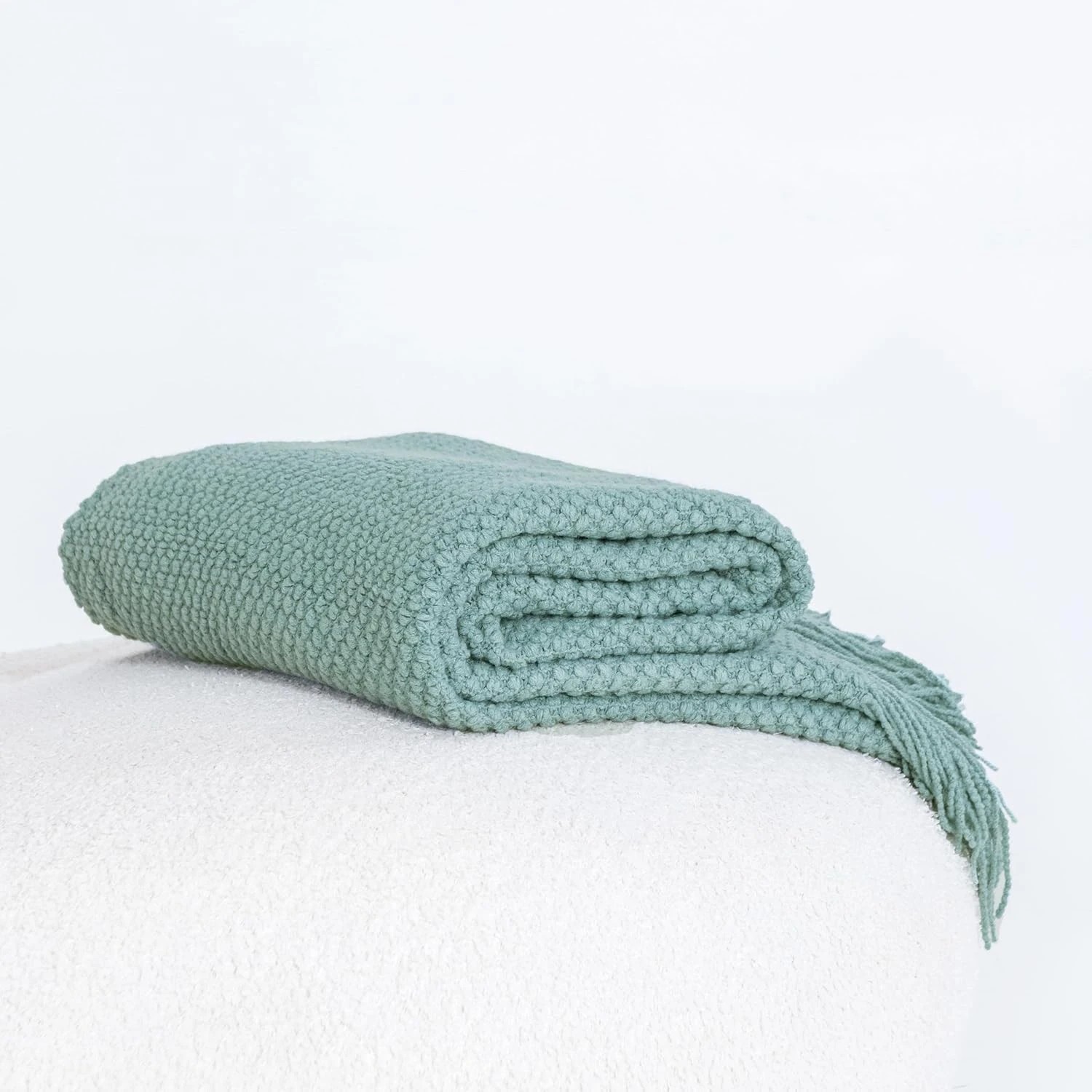 5 Gioia Casa Micro Plush Knitted Throw Blanket Soft Warm Lightweight - Seafoam, 5 of 7