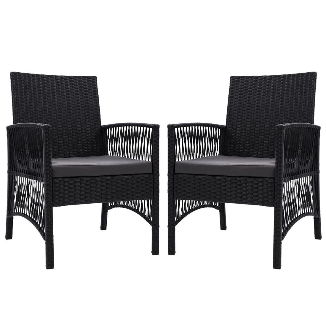 1 Gardeon 2PC Outdoor Dining Chairs Patio Furniture Wicker Lounge Chair Garden - Black, 1 of 5