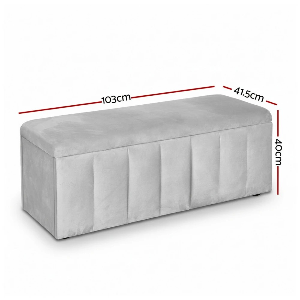 2 Artiss Storage Ottoman Blanket Box Velvet  103cm - Grey, 2 of 6